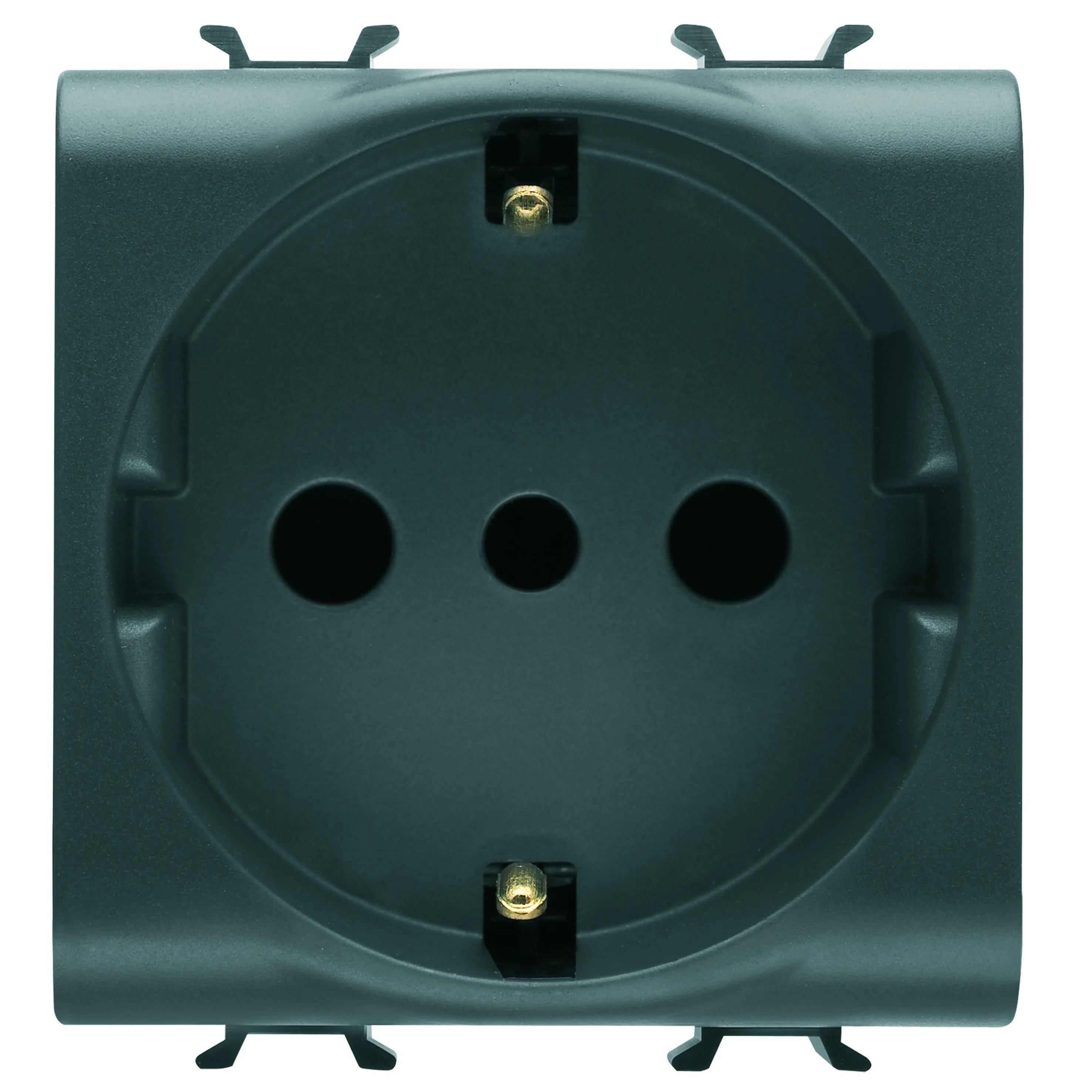 Priza, standard, Gewiss, Chorus, italiana/germana, 250V, c.a., 2P+E, 16A, P30, 2, module, negru, satinat, GW12205