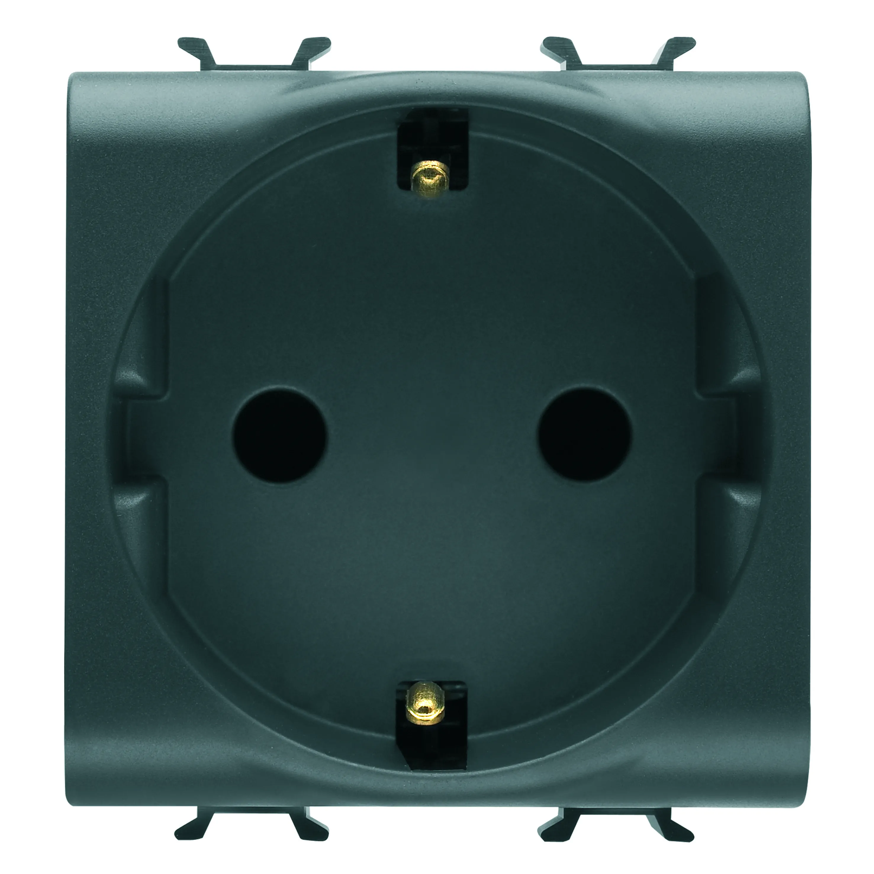Priza, standard, Gewiss, Chorus, germana, 250V, c.a., borne, de, cablare, rapida, 2P+E, 16A, 2, module, negru, satinat, GW12241F