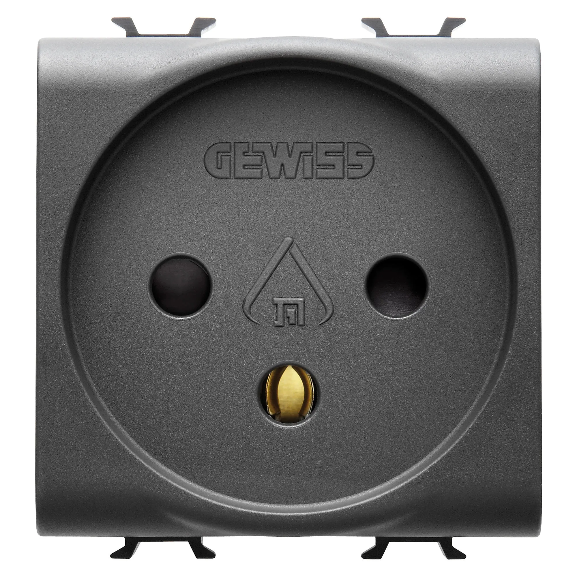 Priza, standard, Gewiss, Chorus, israeliana, 250V, c.a., 2P+E, 16A, 2, module, negru, satinat, GW12281