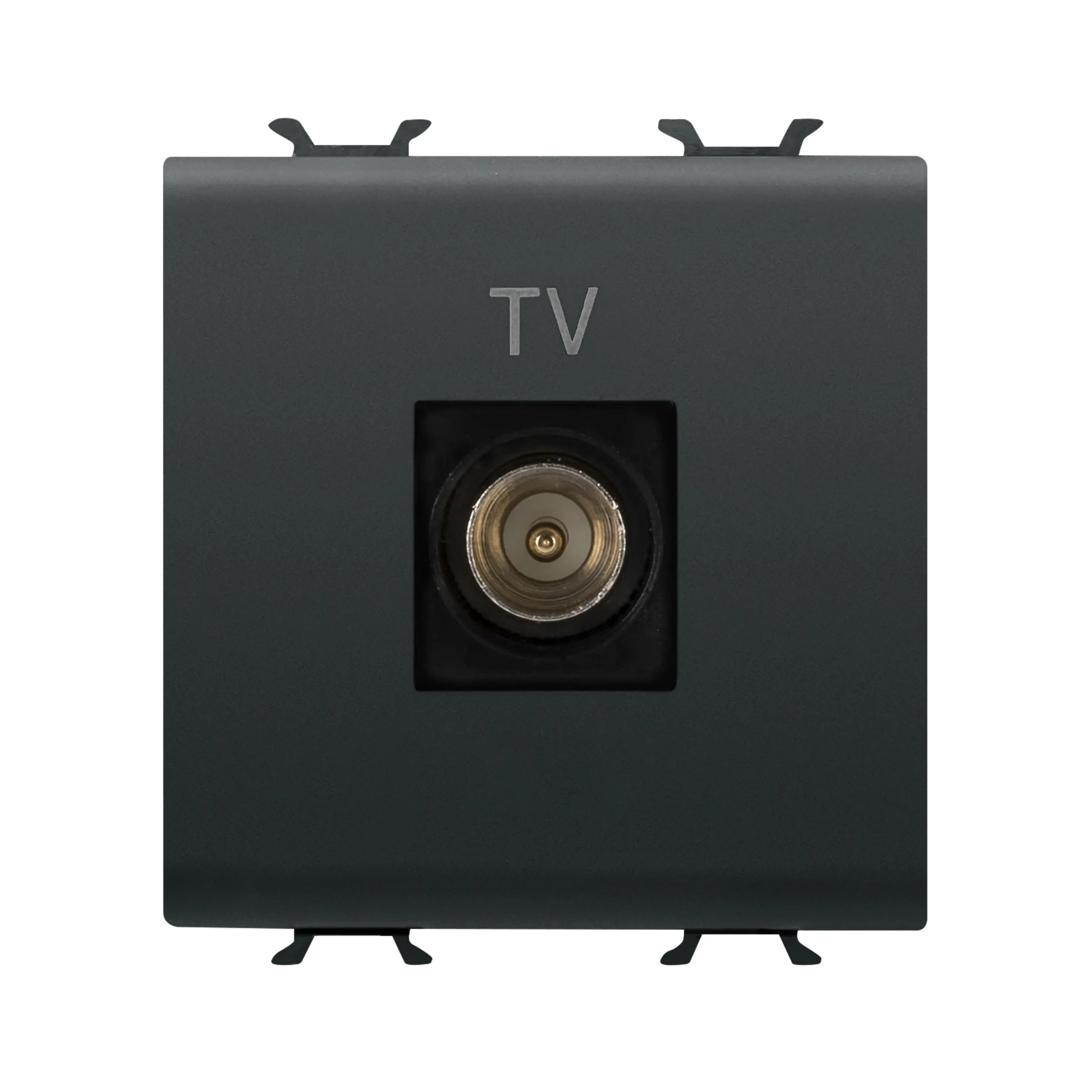 Priza, TV, coaxiala, Gewiss, Chorus, cu, ecranare, clasa, A, conector, tata, IEC, 95, mm, directa, 2, module, negru, satinat, GW12367 