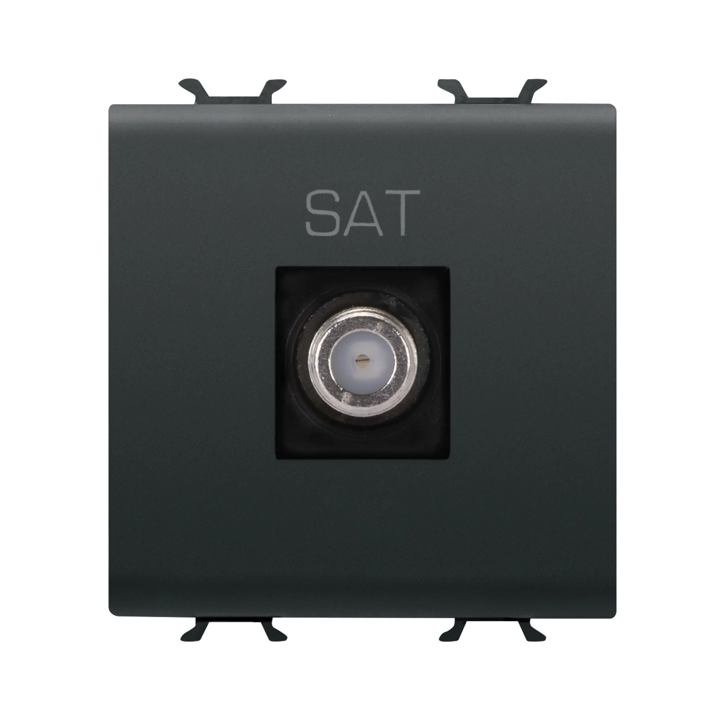 Priza, TV, coaxiala, Gewiss, Chorus, cu, ecranare, clasa, A, conector, F, mama, directa, 2, module, negru, satinat, GW12377