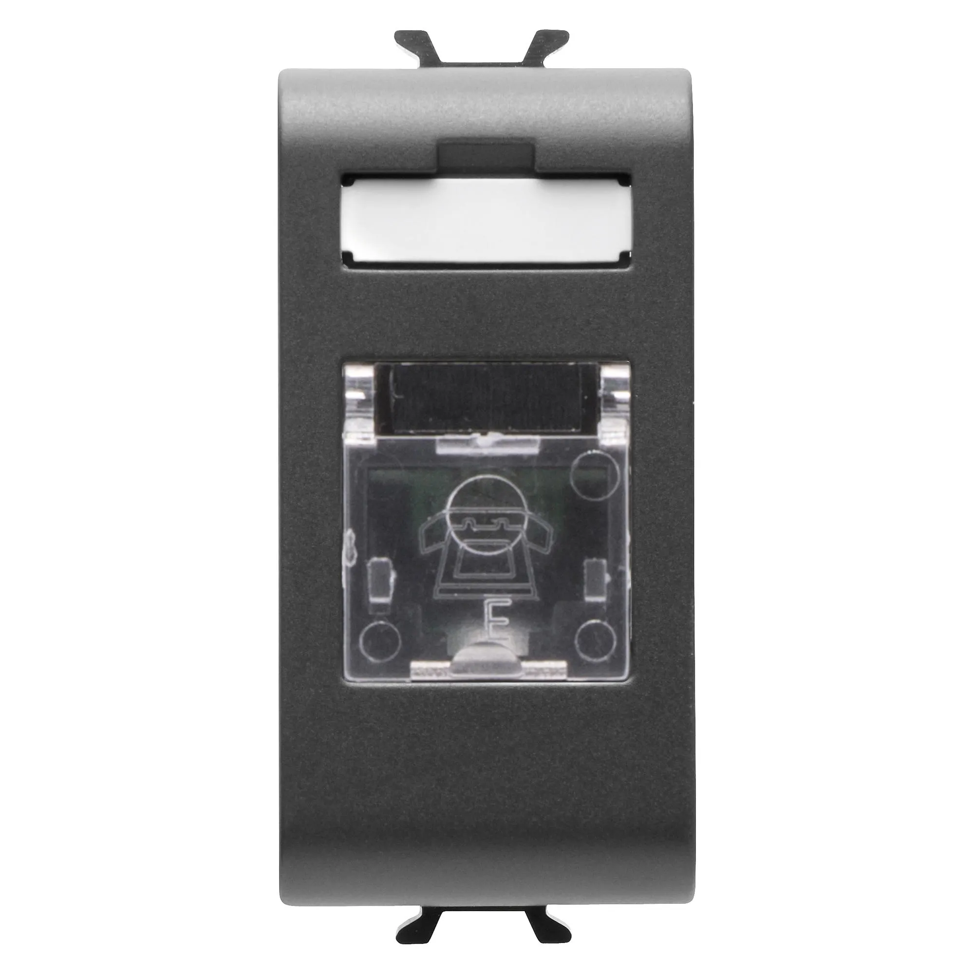Priza, telefonica, standard, internationala, Gewiss, Chorus, RJ11, borne, cu, insurubare, 1, modul, negru, satinat, GW12401
