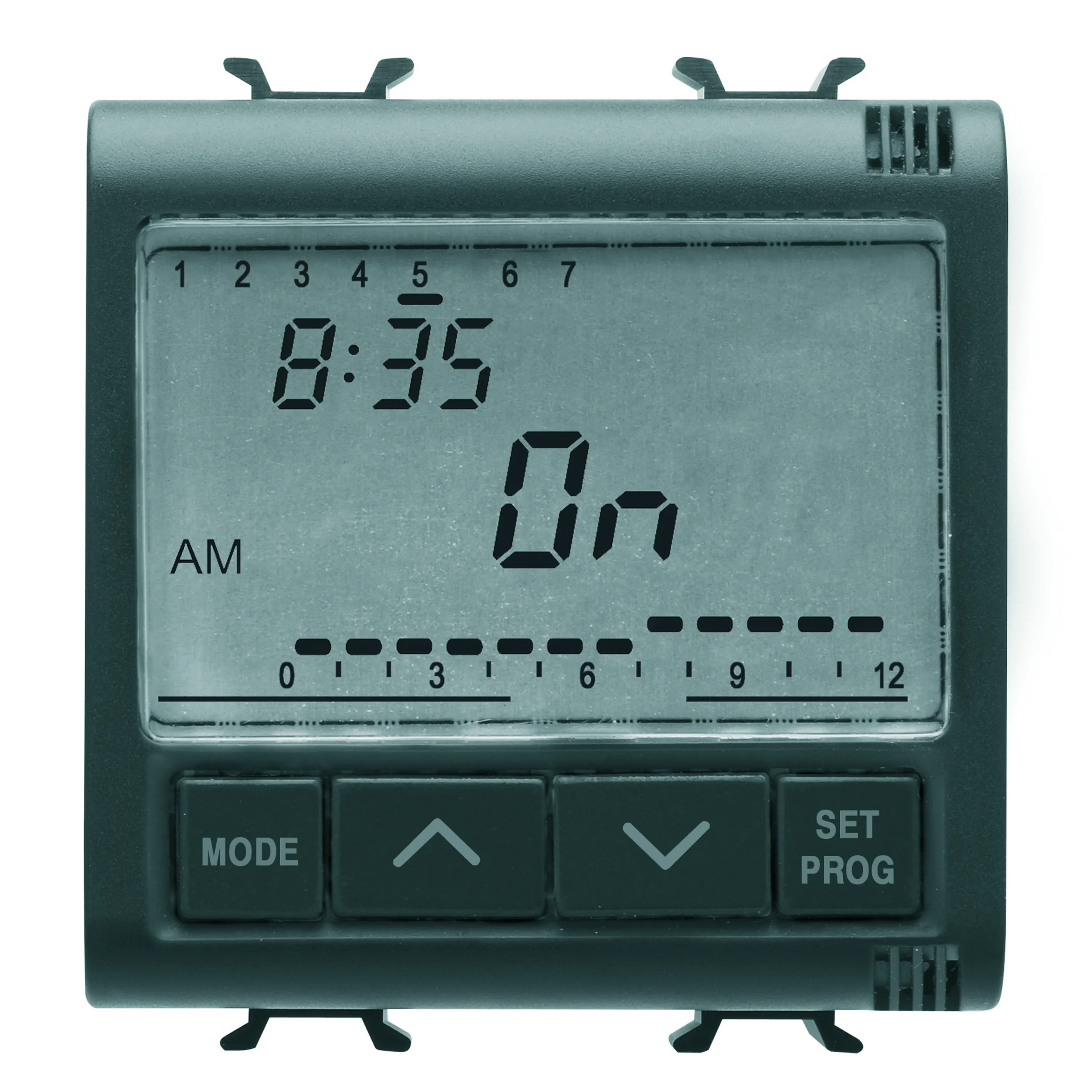Temporizator, electronic, zilnic/săptămânal, 1, canal, 230V, c.a., 50/60Hz, 2, module, negru, satinat, Gewiss, Chorus, GW12581