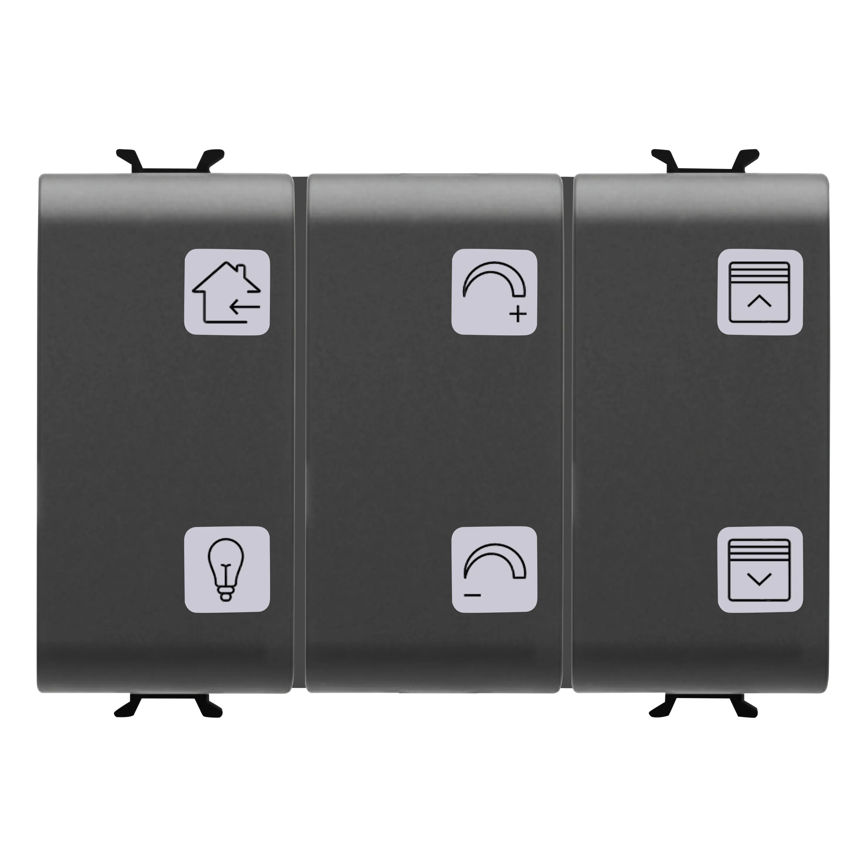 Panou, cu, butoane, cu, simboluri, interschimbabile, KNX, 6, canale, 3, module, negru, satinat, Gewiss, Chorus, GW12783A