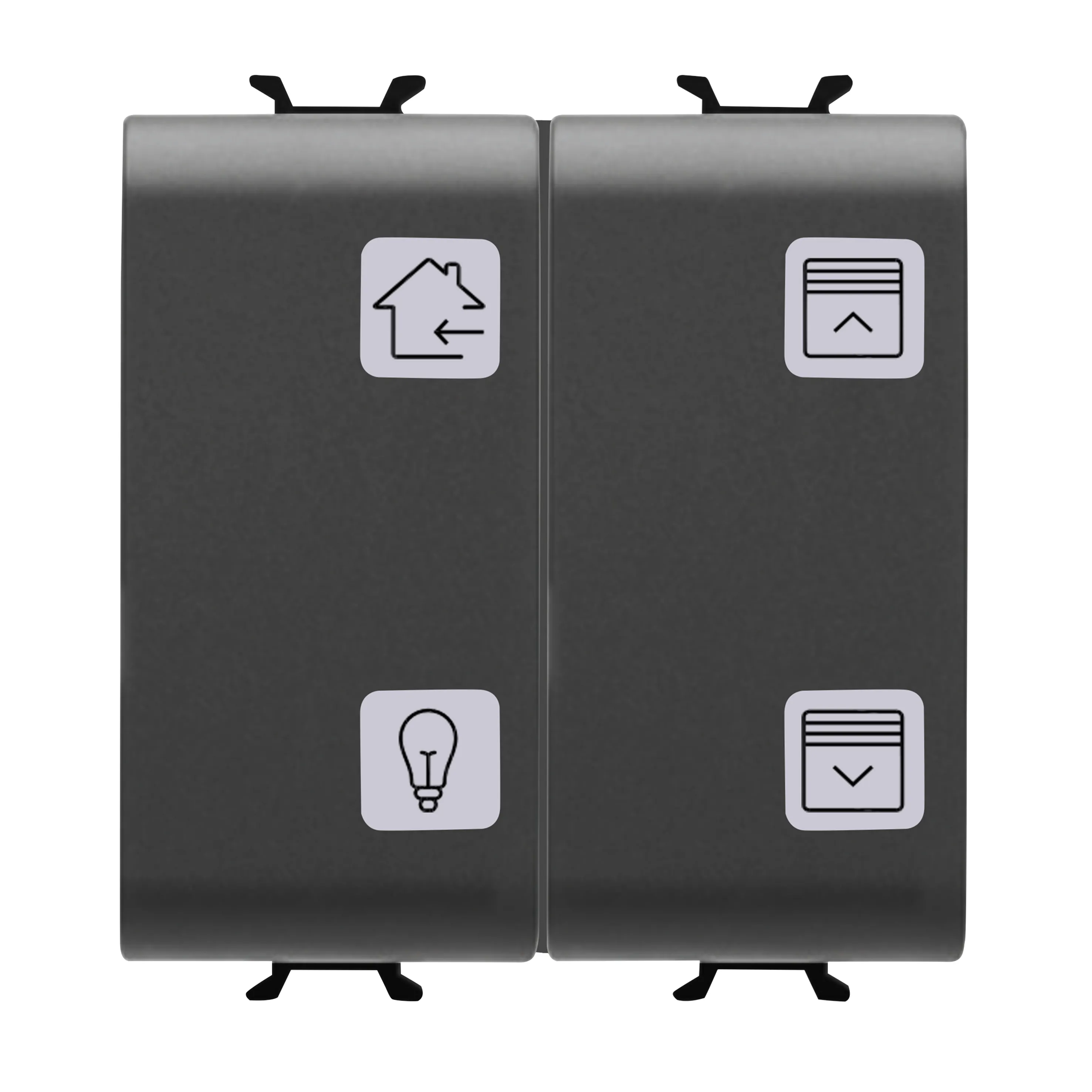 Panou, cu, butoane, cu, simboluri, interschimbabile, KNX, 4, canale, 2, module, negru, satinat, Gewiss, Chorus, GW12787