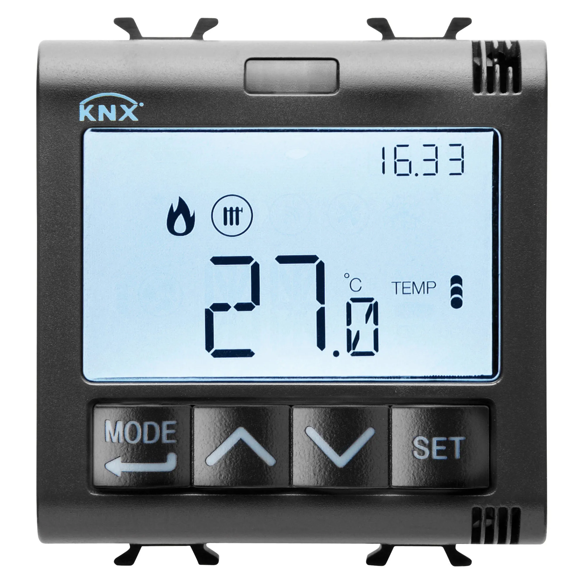 Termostat, cu, management, umiditate, KNX, 2, module, negru, satinat, Gewiss, Chorus, GW12795H