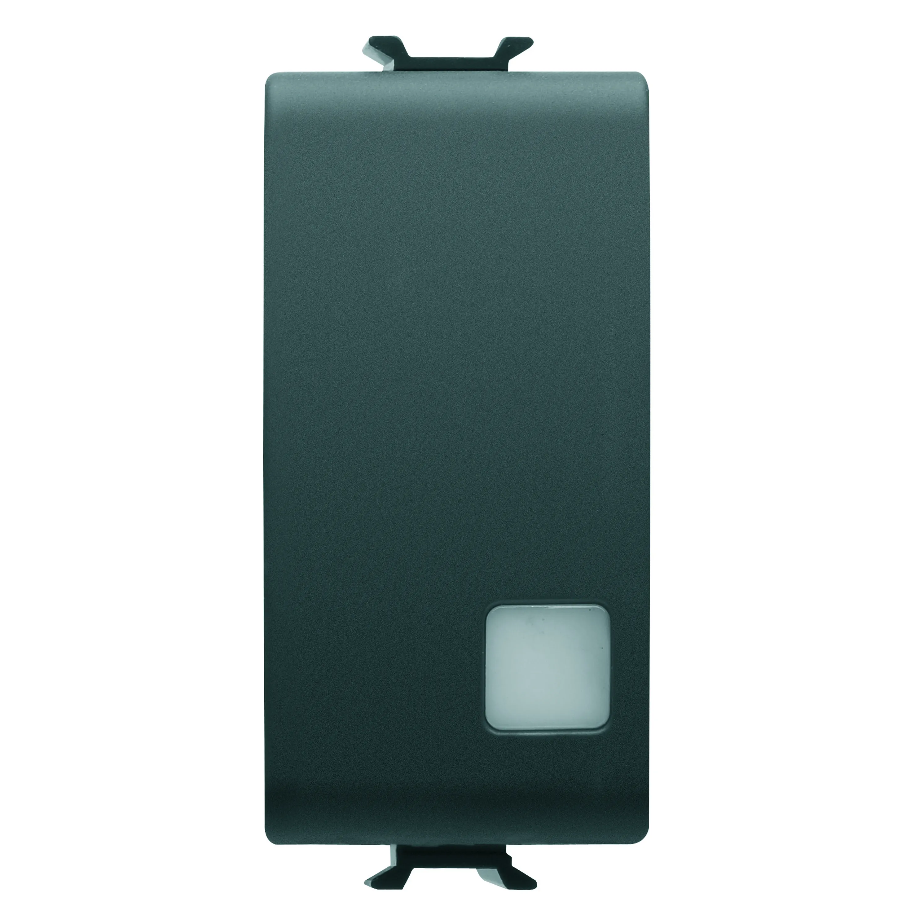 Buton, cu, revenire, electronic, soft-click, iluminabil, din, spate, cu, repl., lentila, neutra, pentru, contactele, magistralei, interf., 1P, NO, pot.-free, 1M, satinat, negru, Gewiss, Chorus, GW12916