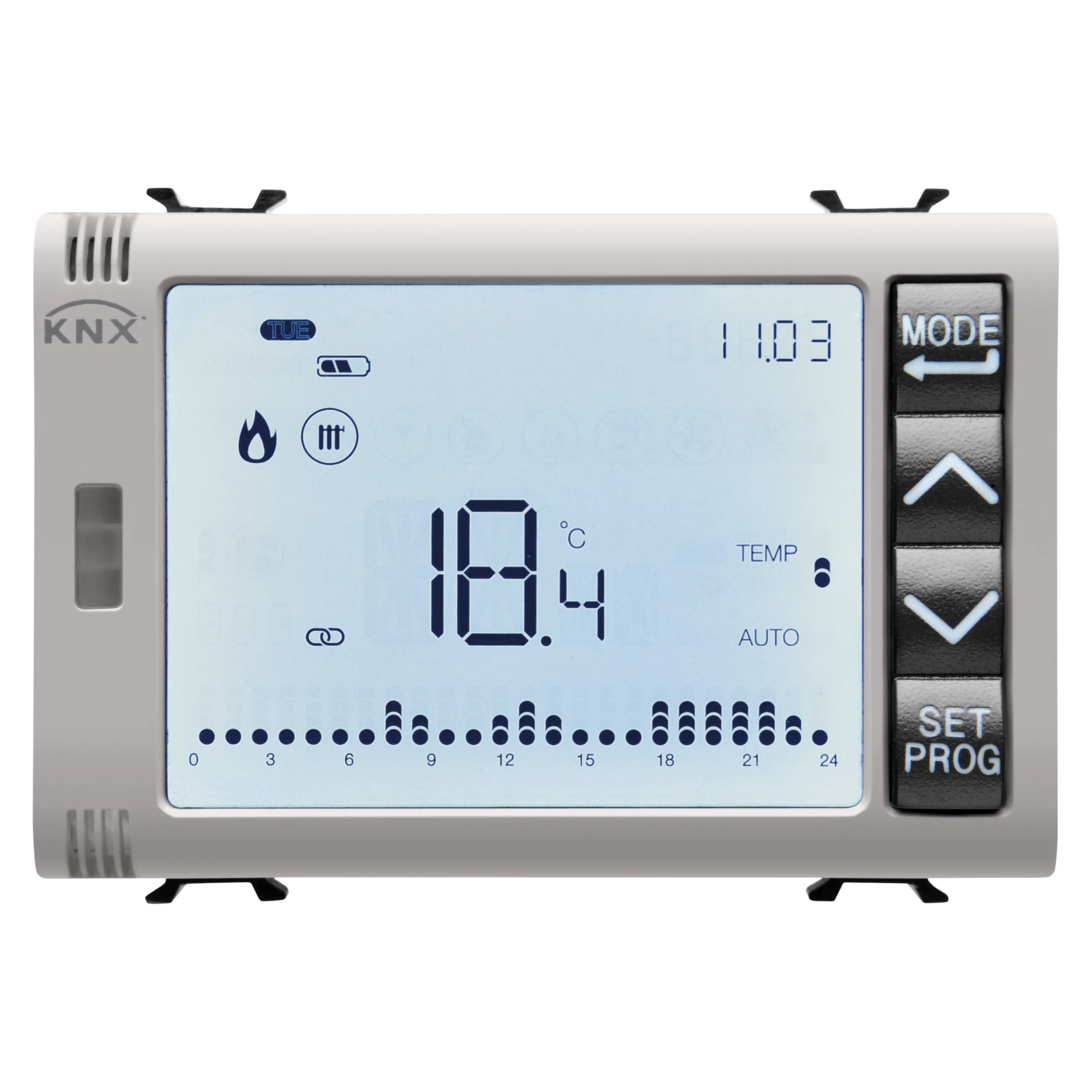 Termostat, temporizat/programator, cu, gestionare, a, umidității, KNX, 3, module, bej, satinat, natural, Gewiss, Chorus, GW13794H