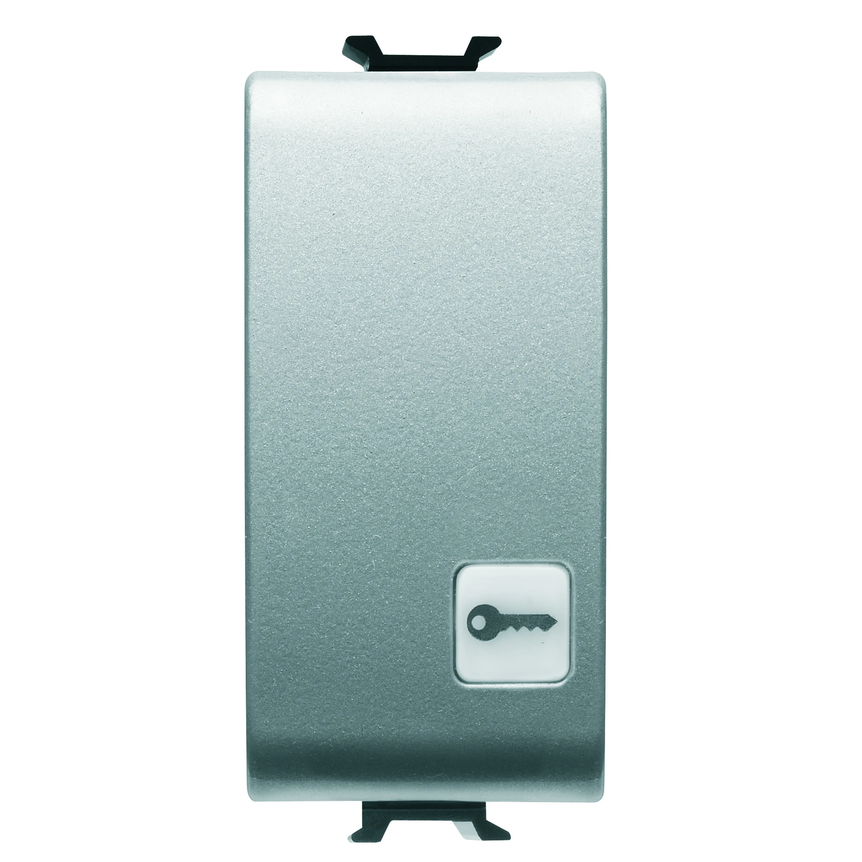 Buton, cu, revenire, 1P, 250V, NO, 16A, iluminabil, cu, lentila, neutra, inlocuibila, simbol, cheie, 1, modul, titan, Gewiss, Chorus, GW14152
