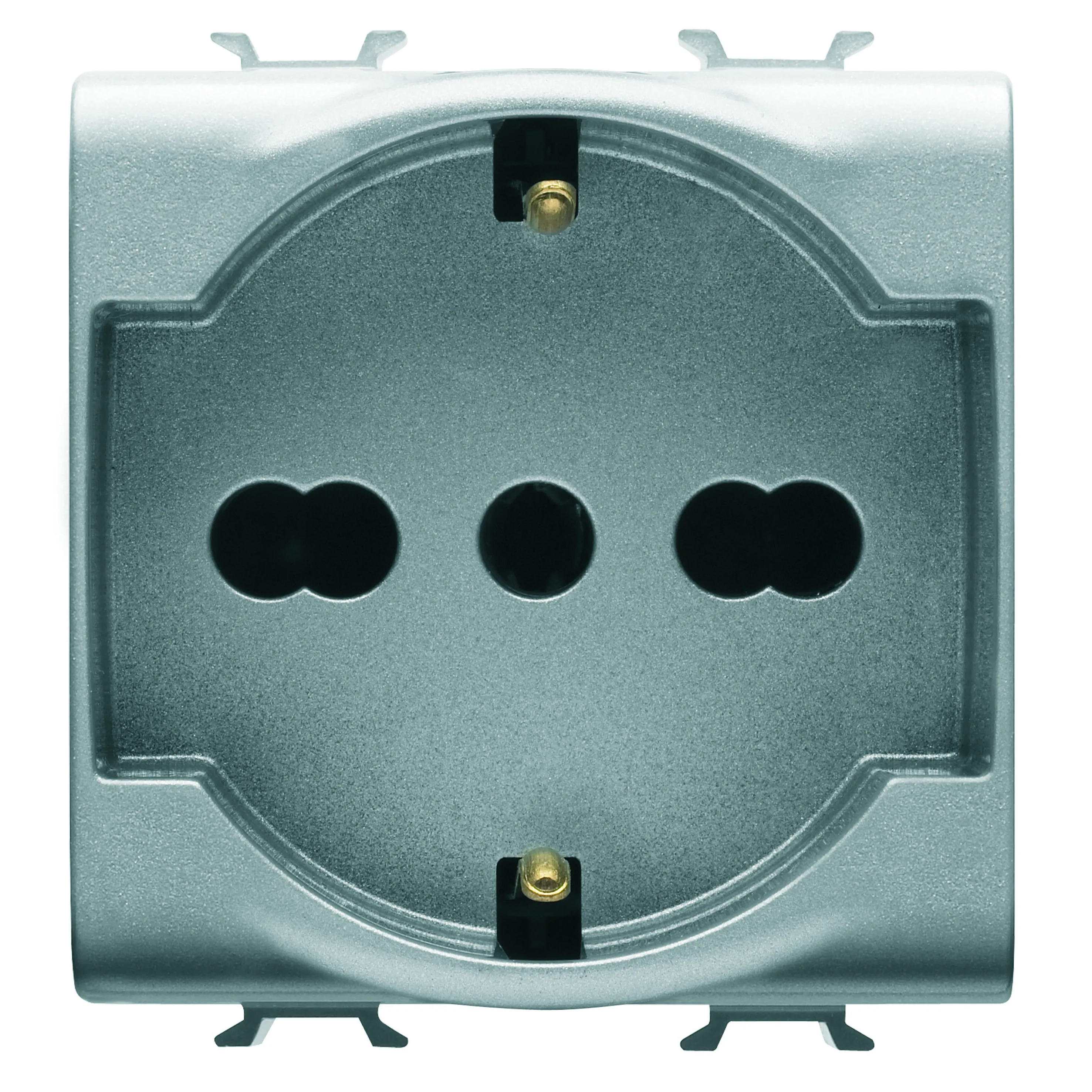 Priza, standard, Gewiss, Chorus, italiana/germana, 250V, c.a., 2P+E, 16A, cu, amperaj, dublu, 2, module, titan, GW14204