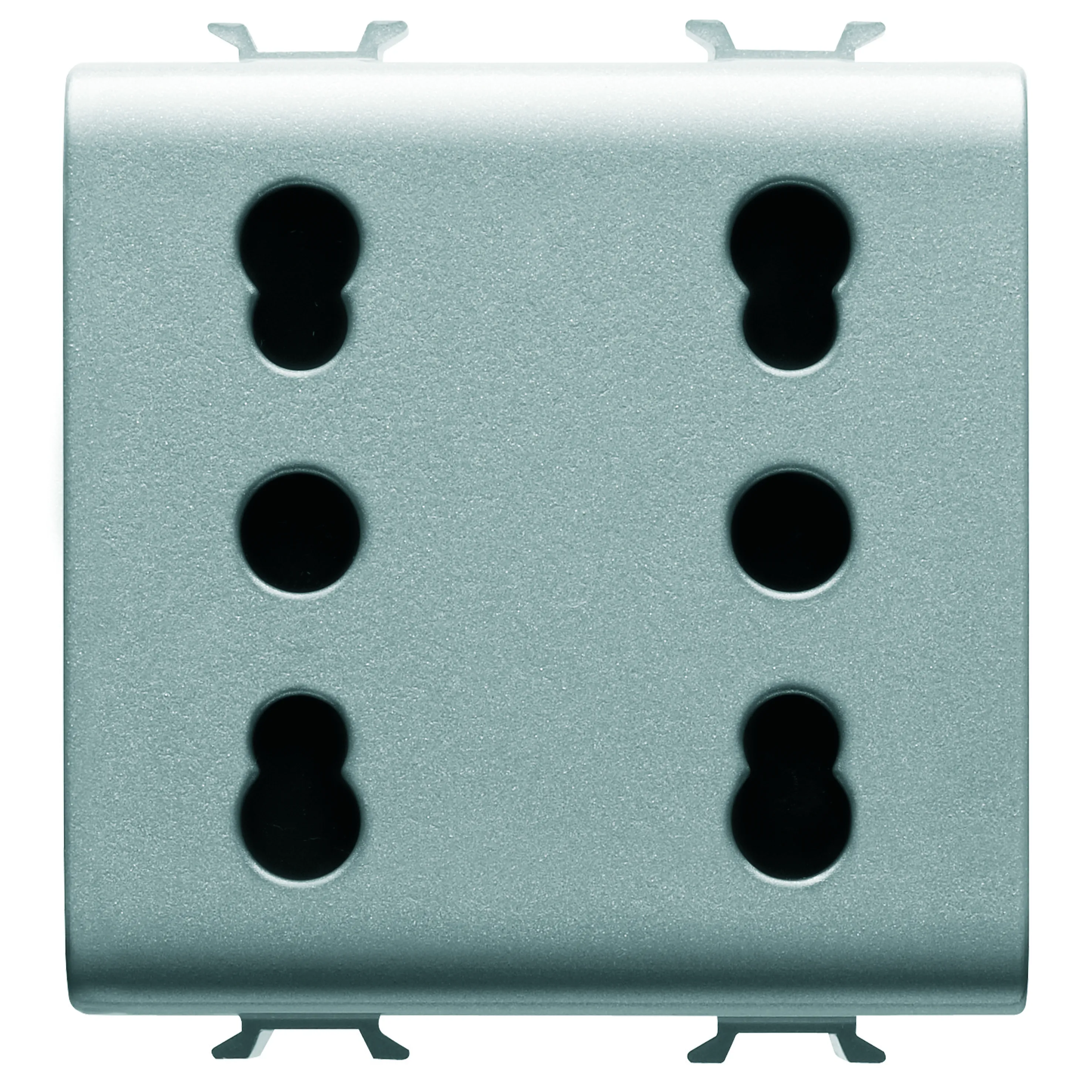 Priza, dubla, standard, italiana, Gewiss, Chorus, 250V, c.a., 2x2P+E, 16A, amperaj, dublu, P11-P17, 2, module, titan, GW14208