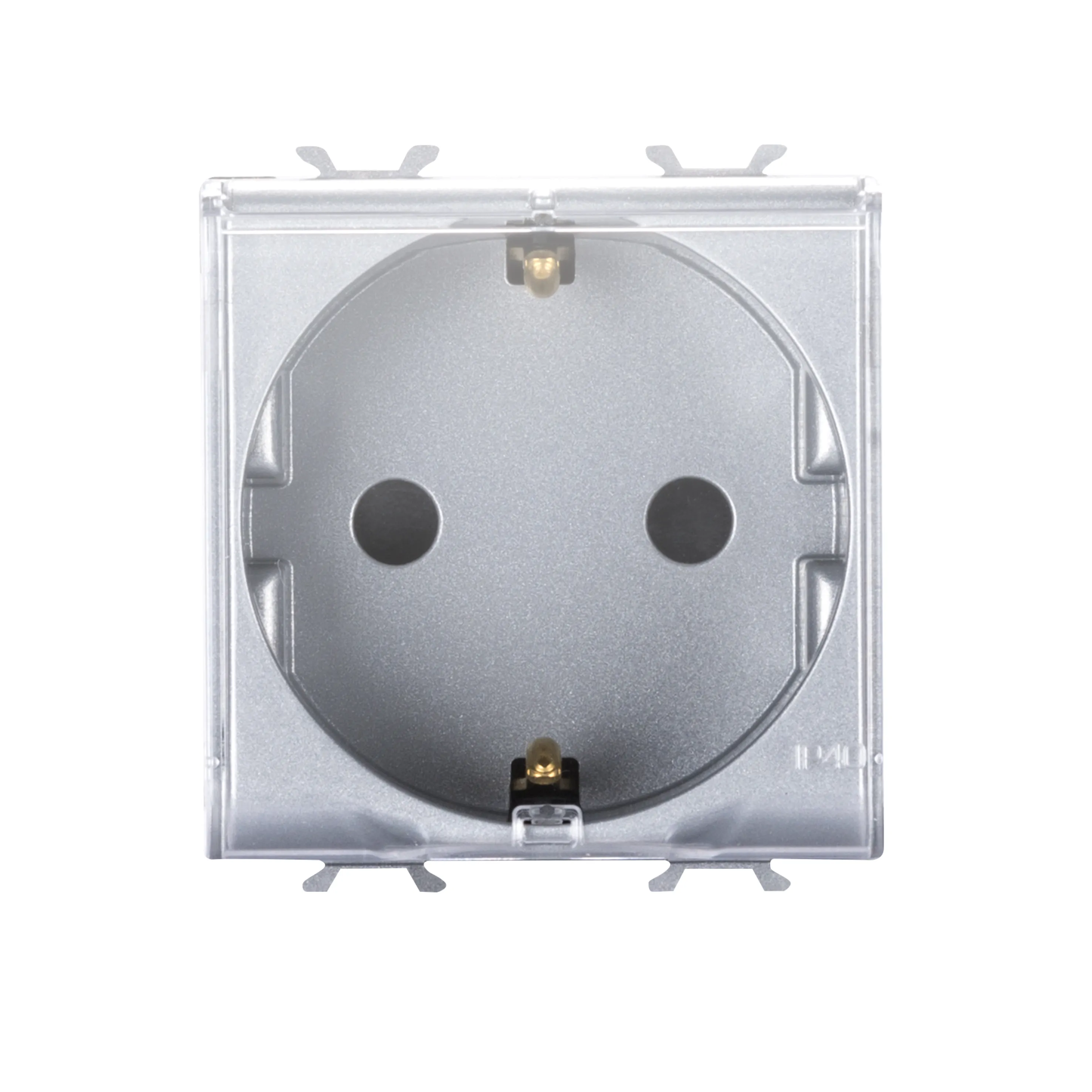 Priza, standard, Gewiss, Chorus, germana, 250V, c.a., 2P+E, 16A, 2, module, cu, capac, titan, GW14242