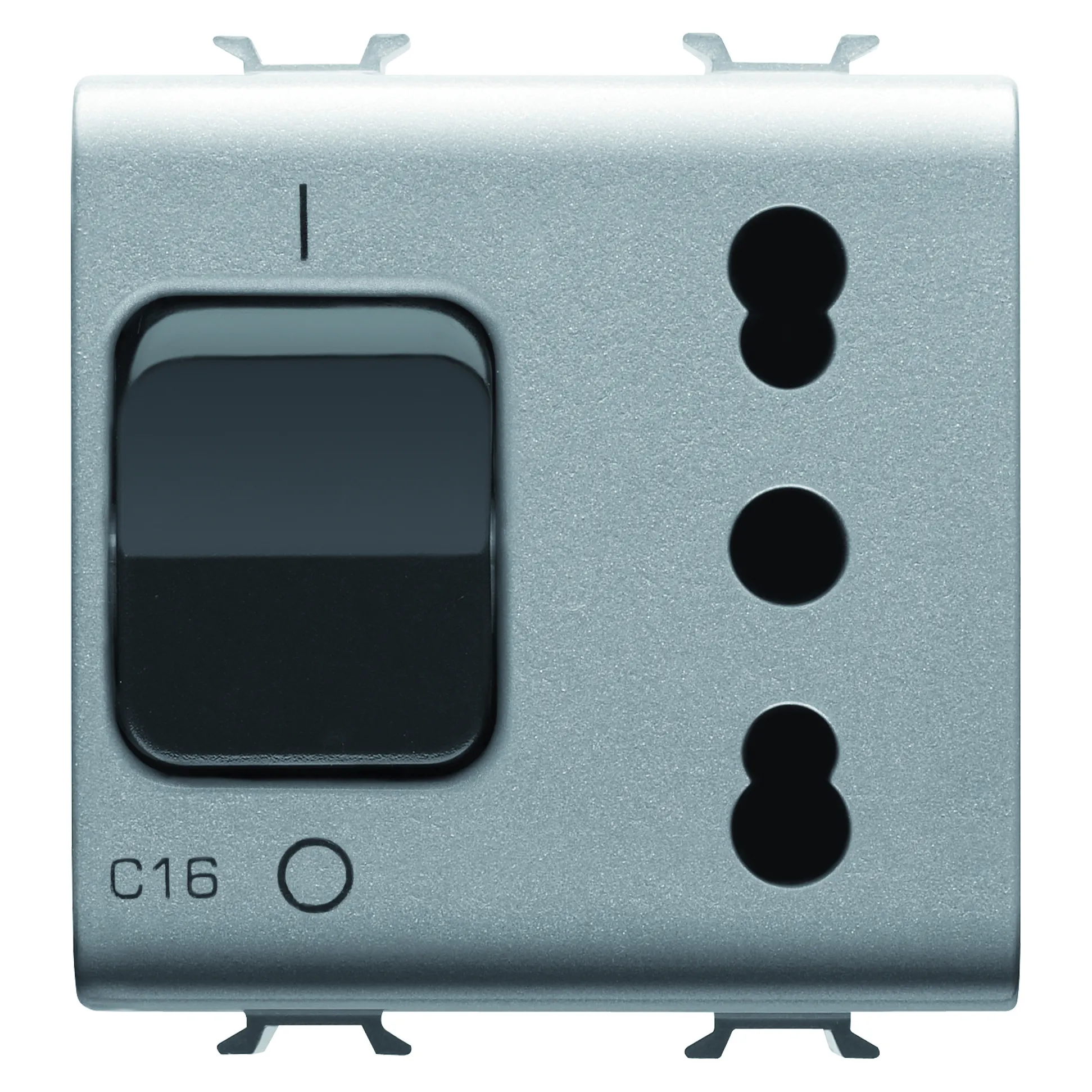 Priza, interblocata, Gewiss, Chorus, 2P+E, 16A, P17/P11, cu, intrerupator, miniatural, 1P+N, 16A, 230V, c.a., 2, module, titan, GW14311