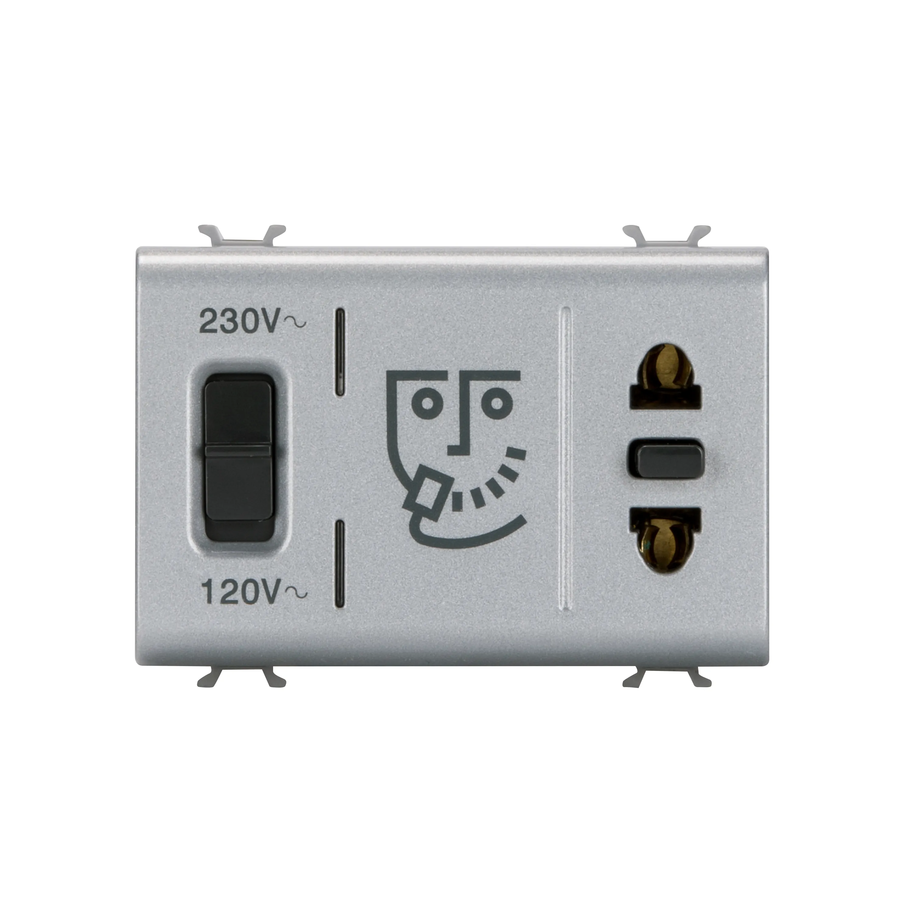 Priza, standard, Gewiss, Chorus, euro-americana, pentru, aparat, de, ras, cu, transformator, de, izolatie, 230V, c.a., 50/60, Hz, 3, module, titan, GW14331