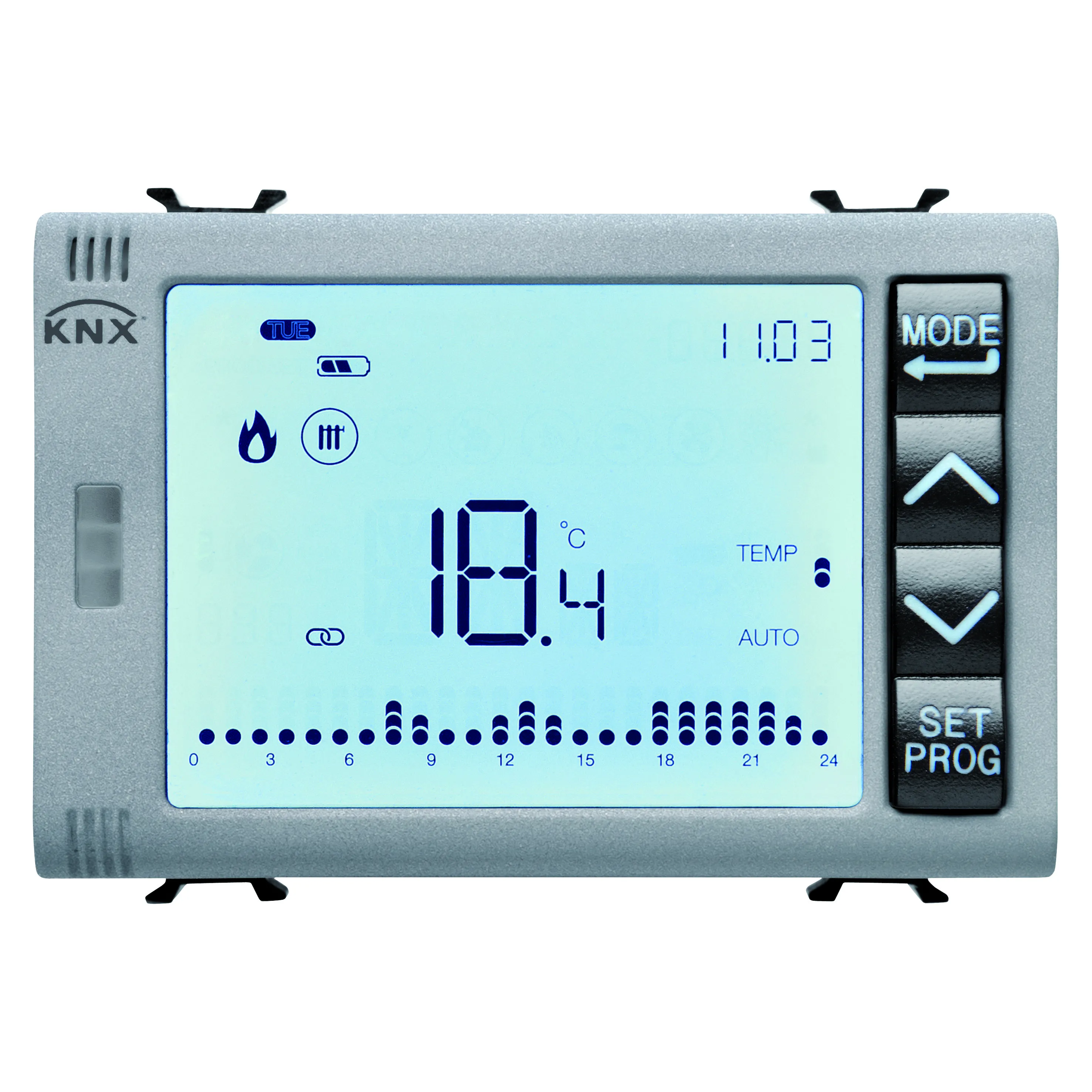 Termostat, temporizat/programator, cu, gestionare, a, umidității, KNX, 3, module, titan, Gewiss, Chorus, GW14794H