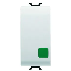 Buton, cu, revenire, 1P, 250V, NO+NC, 16A, start, lentila, verde, 1, modul, alb, satinat, Gewiss, Chorus, GW15139