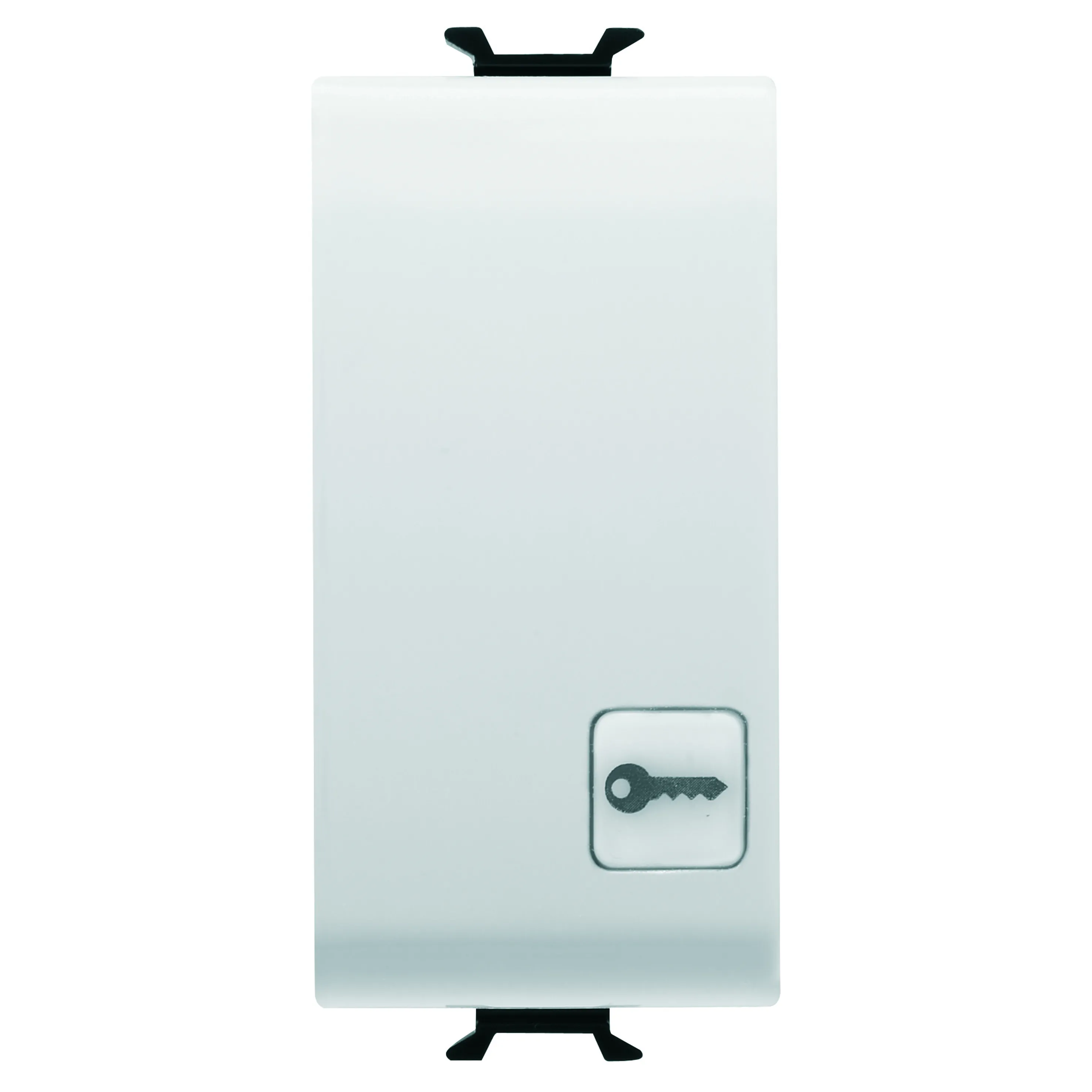 Buton, cu, revenire, 1P, 250V, NO, 16A, iluminabil, cu, lentila, neutra, inlocuibila, cheie, simbol, 1, modul, alb, satinat, Gewiss, Chorus, GW15152