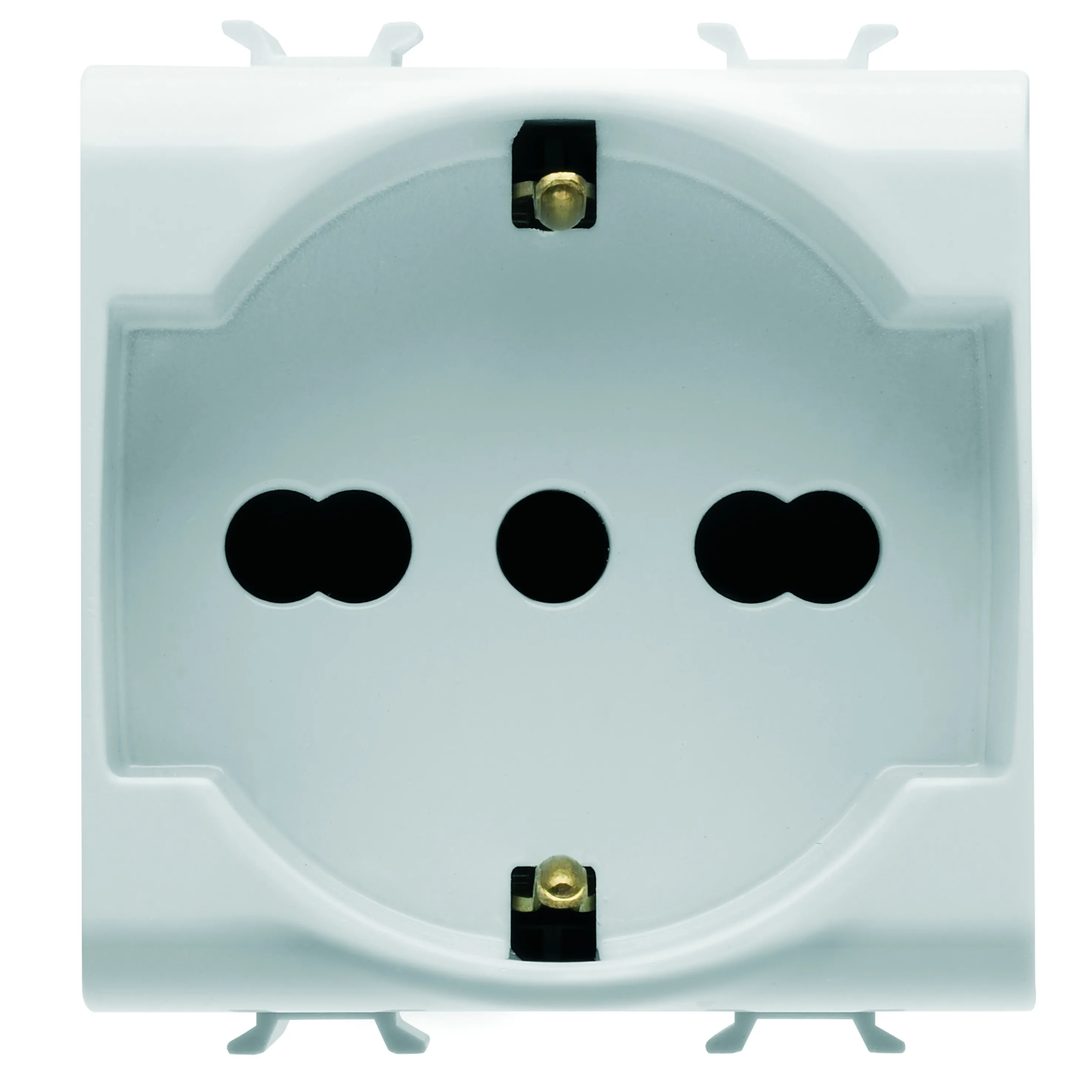 Priza, standard, Gewiss, Chorus, italiana/germana, 250V, c.a., 2P+E, 16A, cu, amperaj, dublu, 2, module, alb, satinat, GW15204