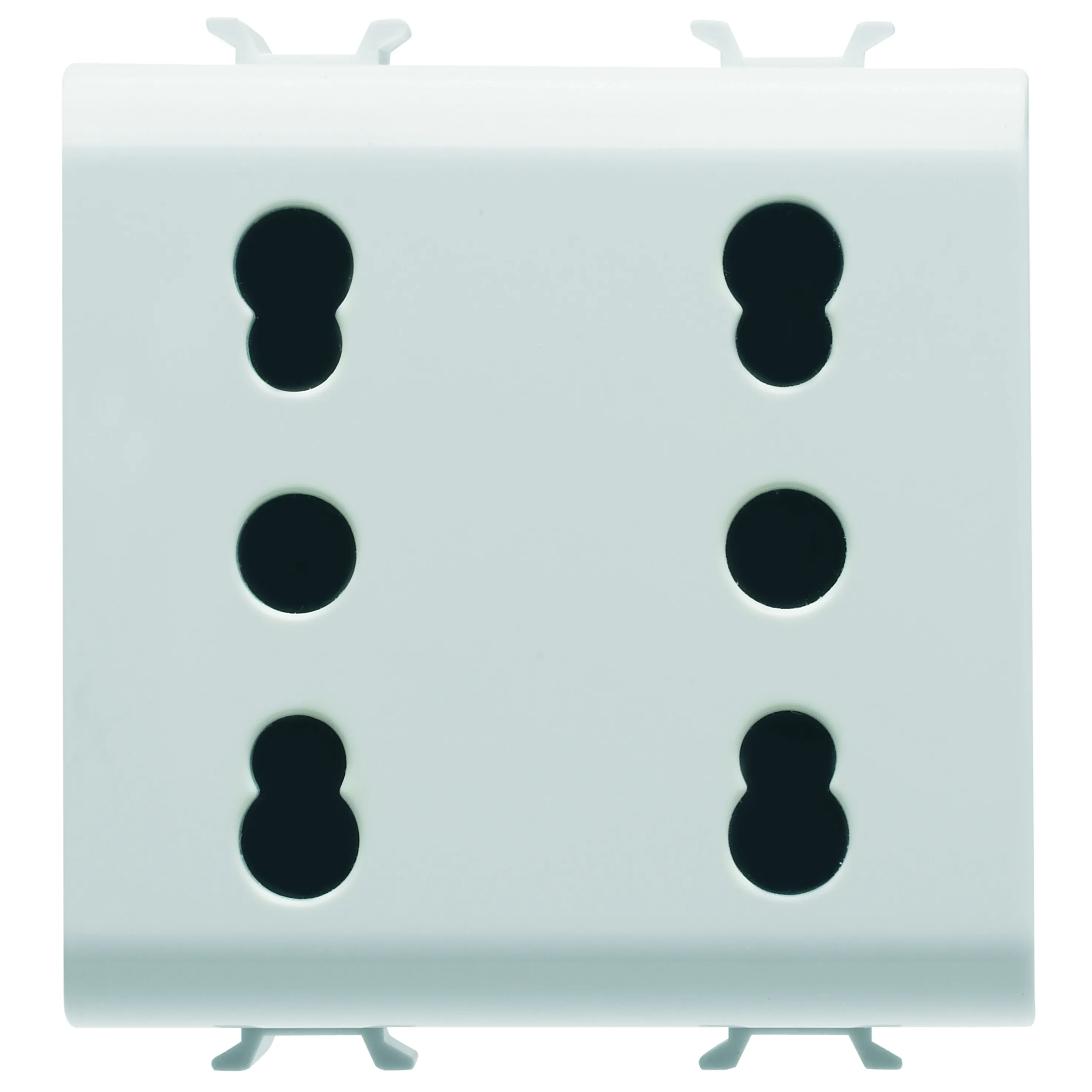 Priza, dubla, standard, italiana, Gewiss, Chorus, 250V, c.a., 2x2P+E, 16A, amperaj, dublu, P11-P17, 2, module, alb, satinat, GW15208
