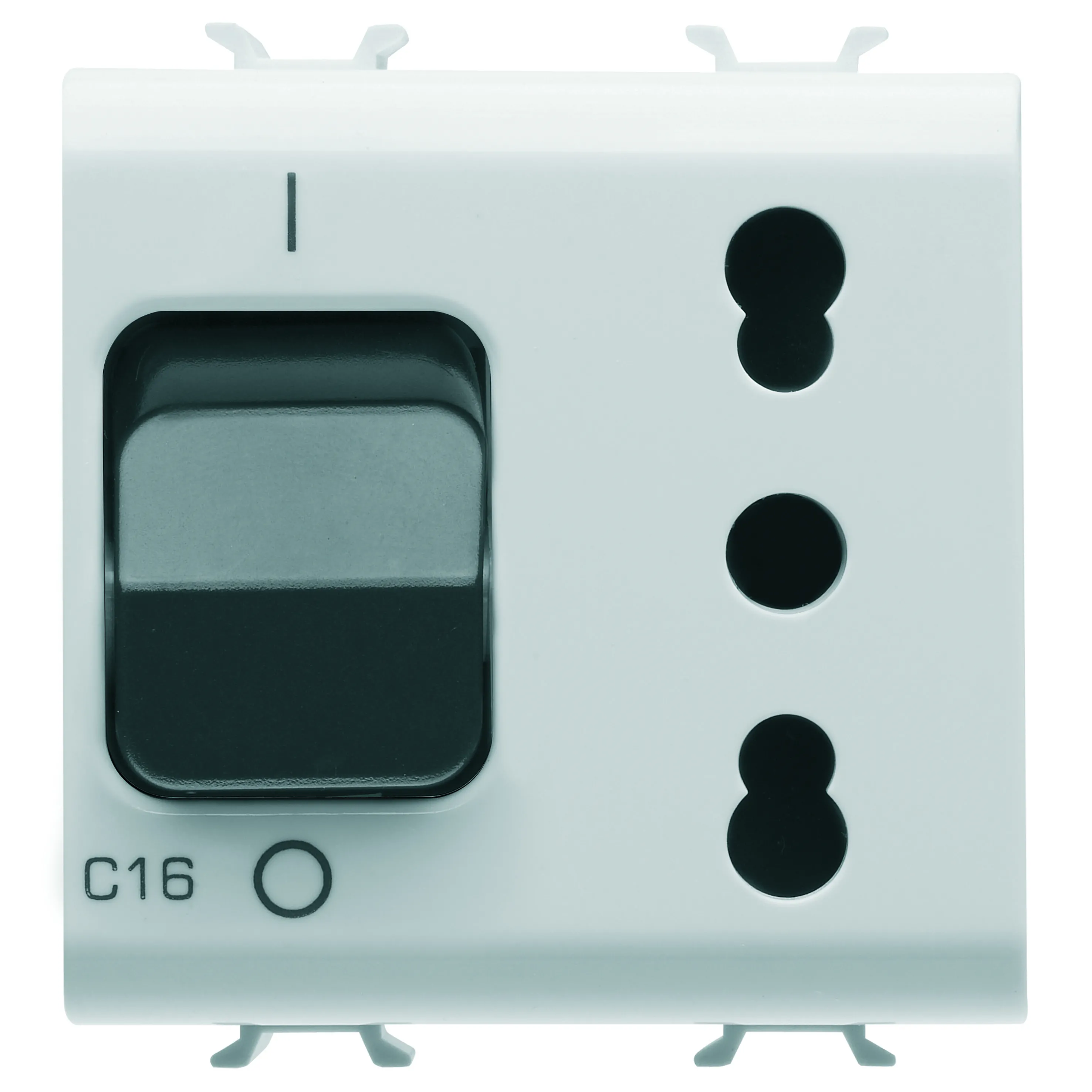 Priza, interblocata, Gewiss, Chorus, 2P+E, 16A, P17-P11, cu, intrerupator, miniatural, 1P+N, 16A, 230V, c.a., 2, module, alb, satinat, GW15311