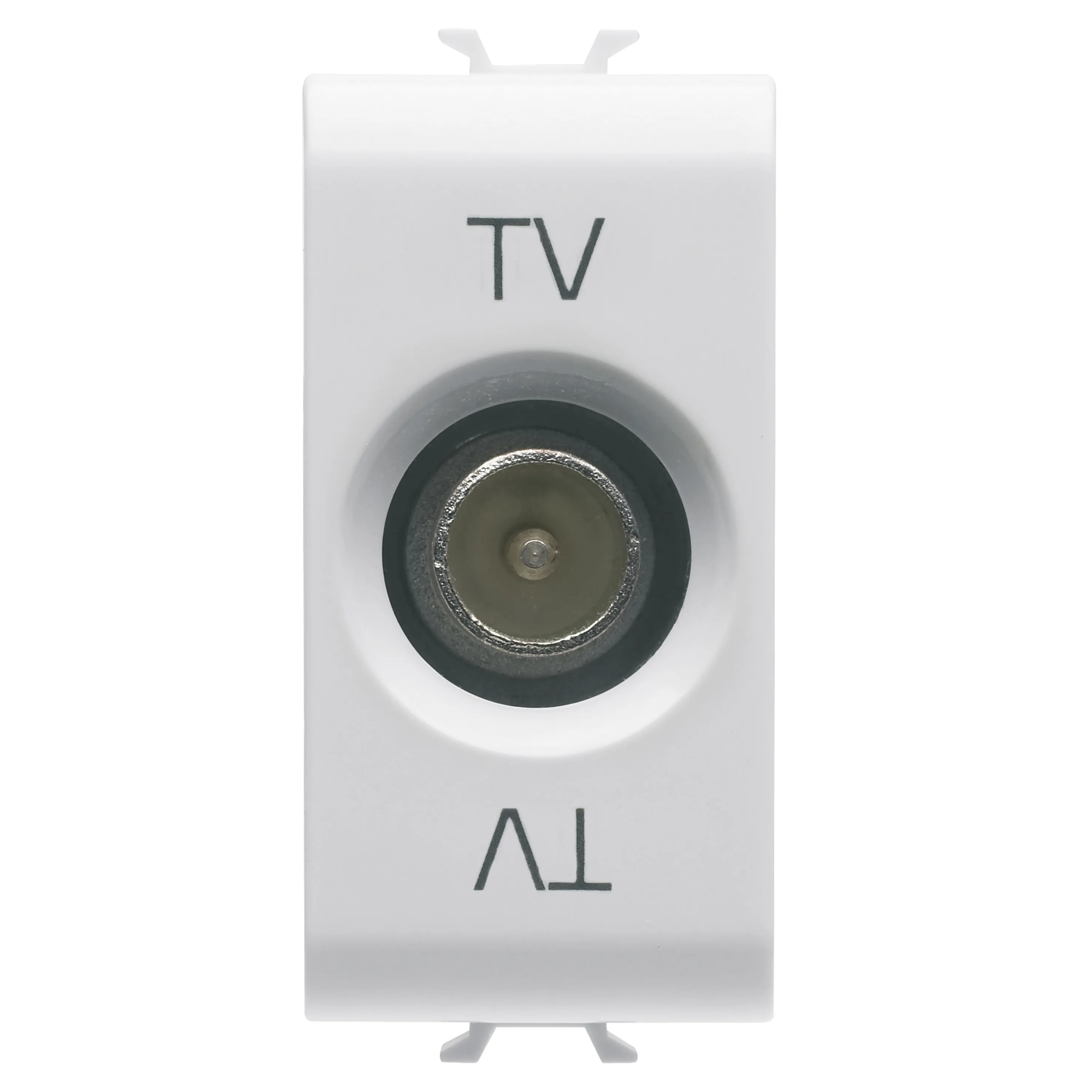 Priza, TV, coaxiala, Gewiss, Chorus, cu, ecranare, clasa, A, conector, tata, IEC, 95, mm, alimentare, 10, dB, 1, modul, alb, satinat, GW15363