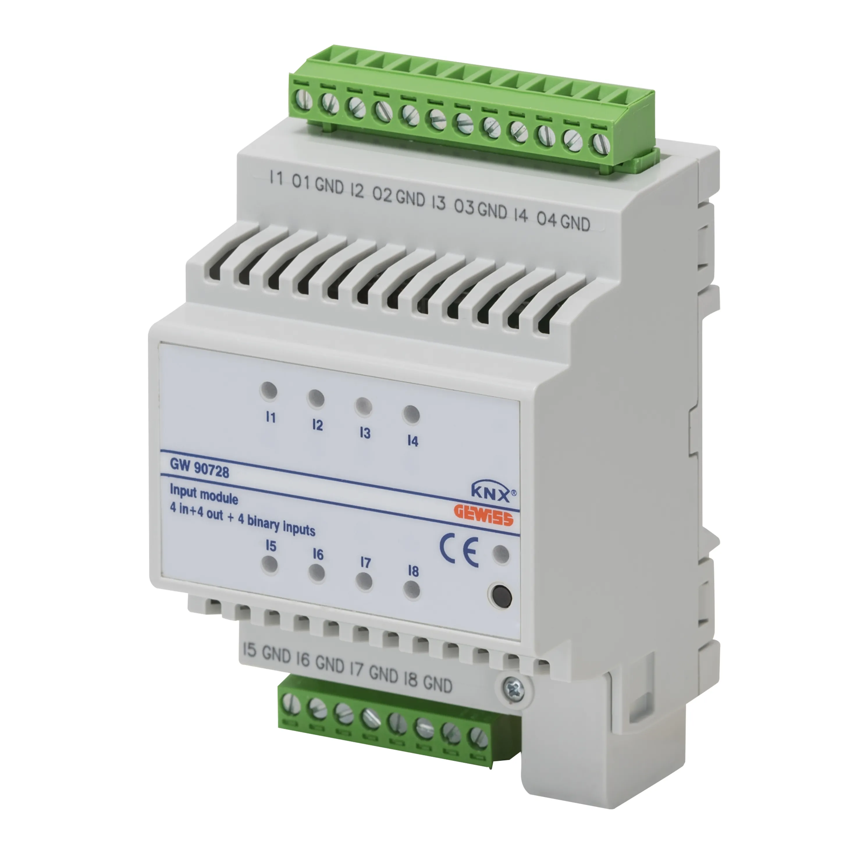 Modul, de, intrare, cu, 8, canale, (4, digitale, +, 4, universale), KNX, IP20, 4, module, montare, pe, sina, DIN, Gewiss, GW90728