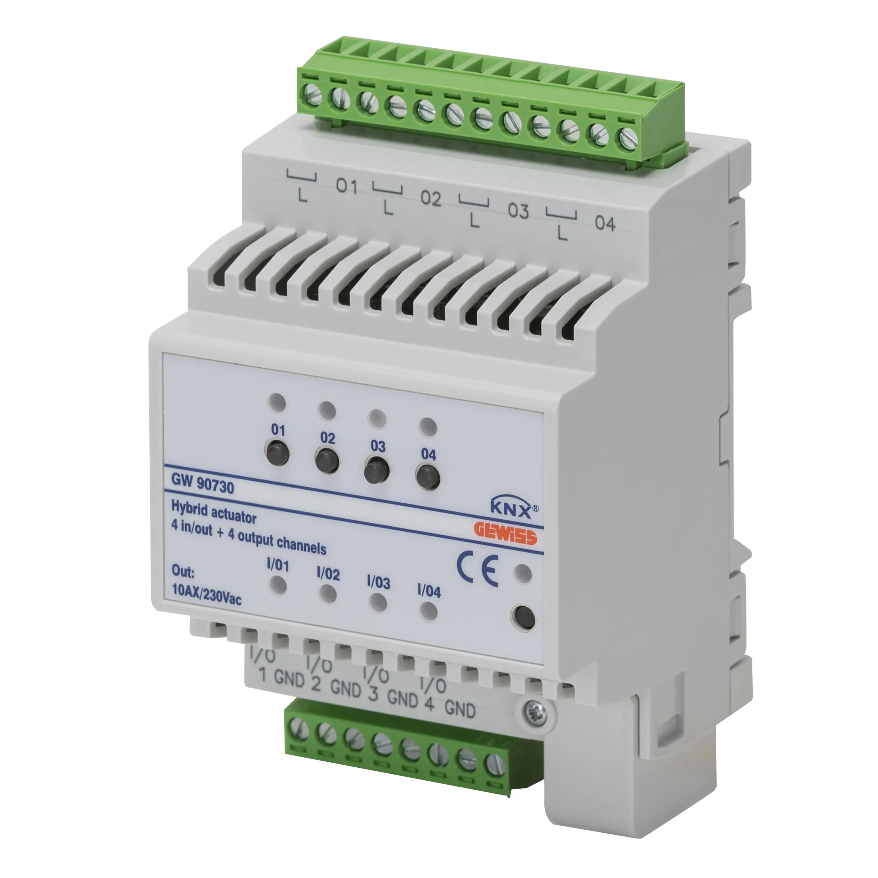 Intrerupator, 10A, 4, intrari, universale, KNX, IP20, 4, module, montare, pe, sina, DIN, Gewiss, Chorus, GW90730