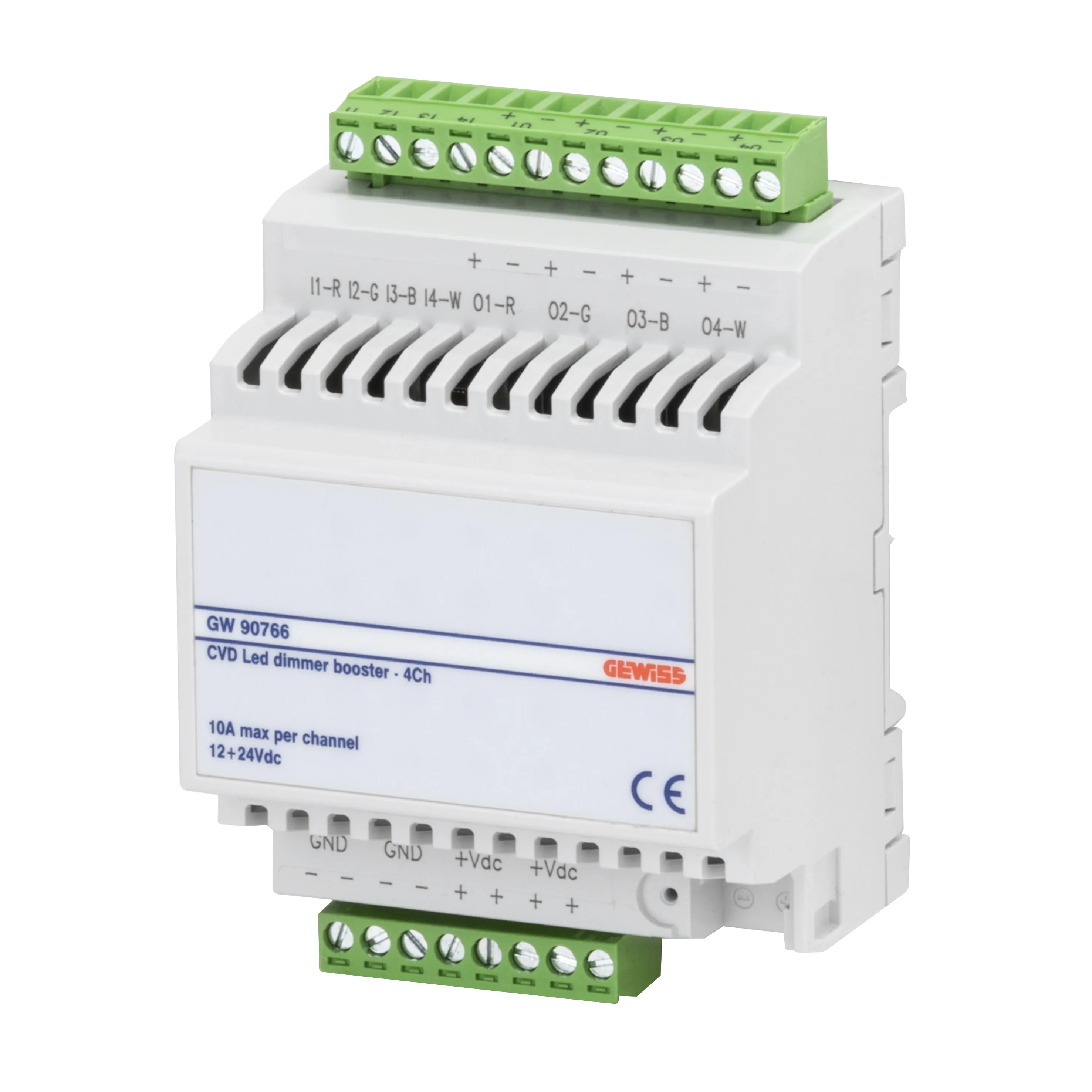 Booster, actuatoare, dimmer, CVD, LED, 4x10A, IP20, 4, module, montare, sina, Gewiss, GW90766