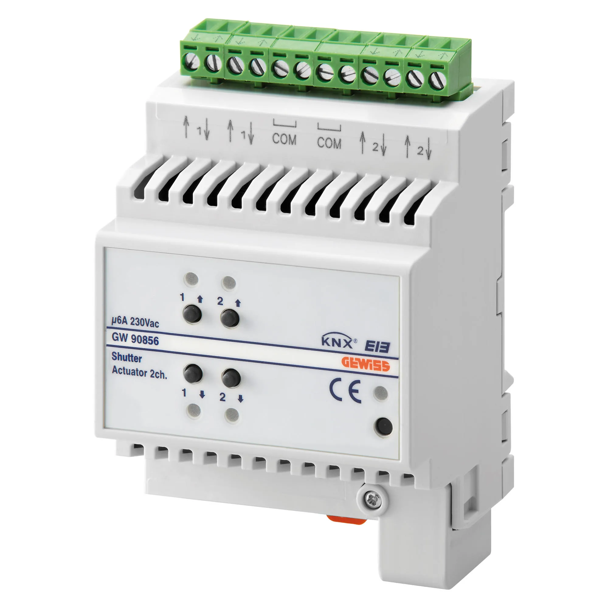 Servomotor, pentru, rulouri, Gewiss, Chorus, 2, canale, 6A, KNX, IP20, 4, module, montare, pe, sina, DIN, GW90856