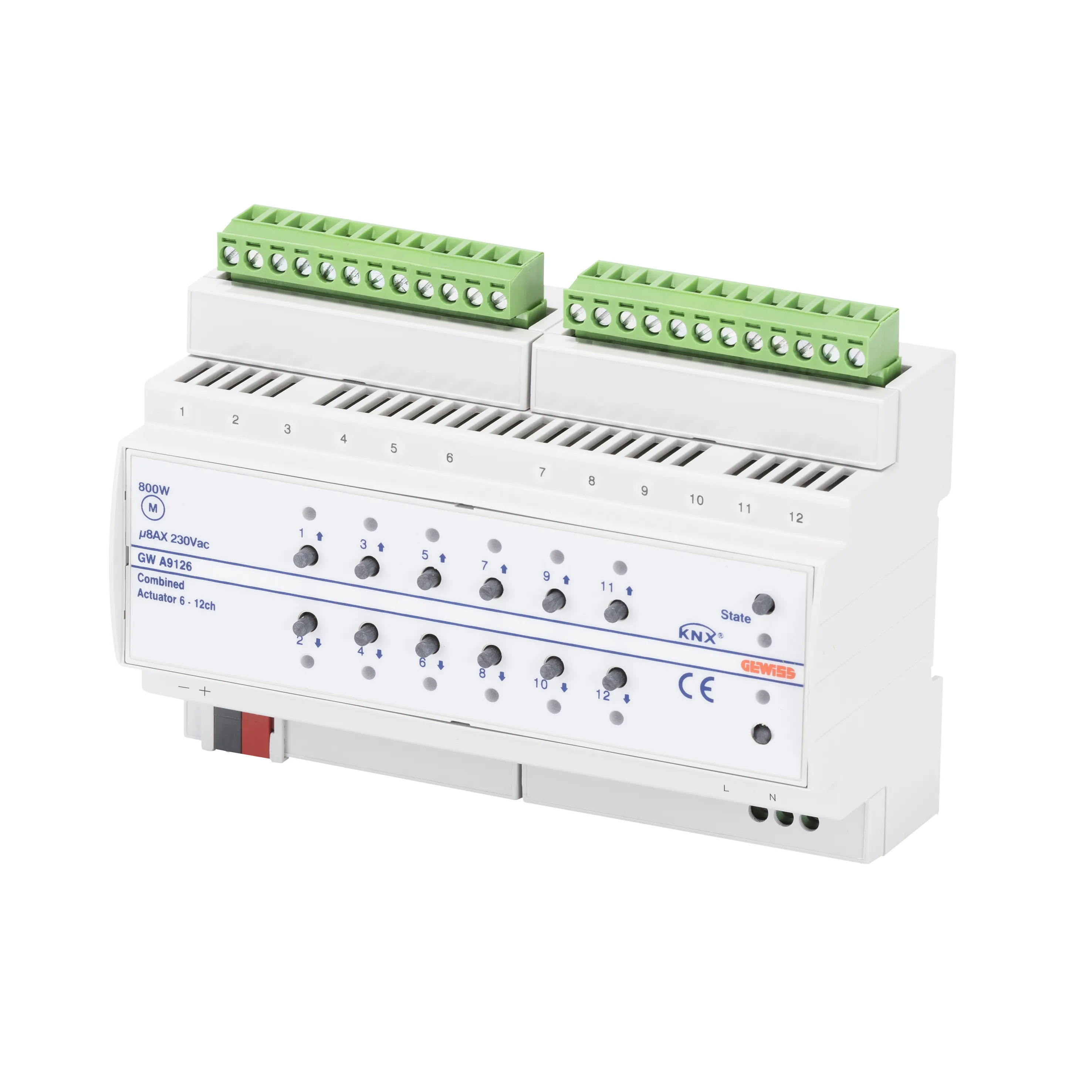 Intrerupator, si, dispozitiv, actionare, rulouri, 6/12, canale, 8AX, operare, manuala, KNX, IP20, 8, module, montare, sina, DIN, Gewiss, Chorus, GWA9126