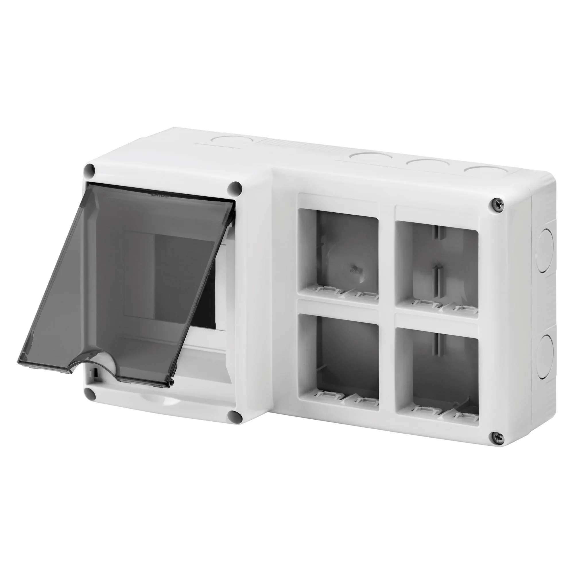 Carcasa, Protejata, Pentru, Instalarea, Combinata, A, Dispozitivelor, Modulare, Din, Si, A, Sistemului, 4, Module, Din, 8, Module, De, Sistem, Modul, 2X4, IP40, Gri, Ral, 7035, Gewiss, System, GW27072