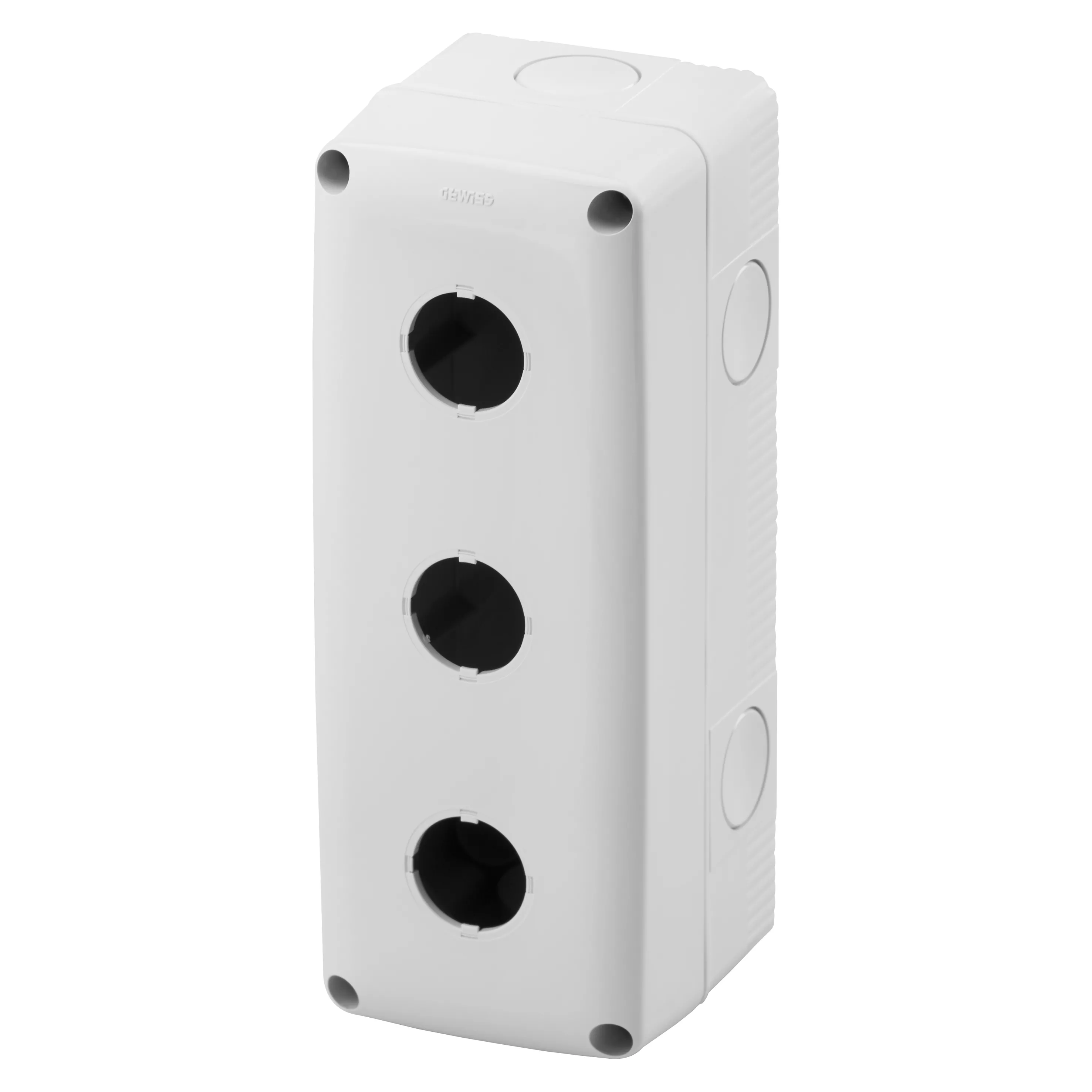 Carcasa, Goala, Pentru, Butoane, De, Comanda., Comenzi, Si, Indicatoare, 3, Circuite, Diametru, 22, Mm, Capac, Gri, Ral, 7035, IP66, Gewiss, System, GW27103