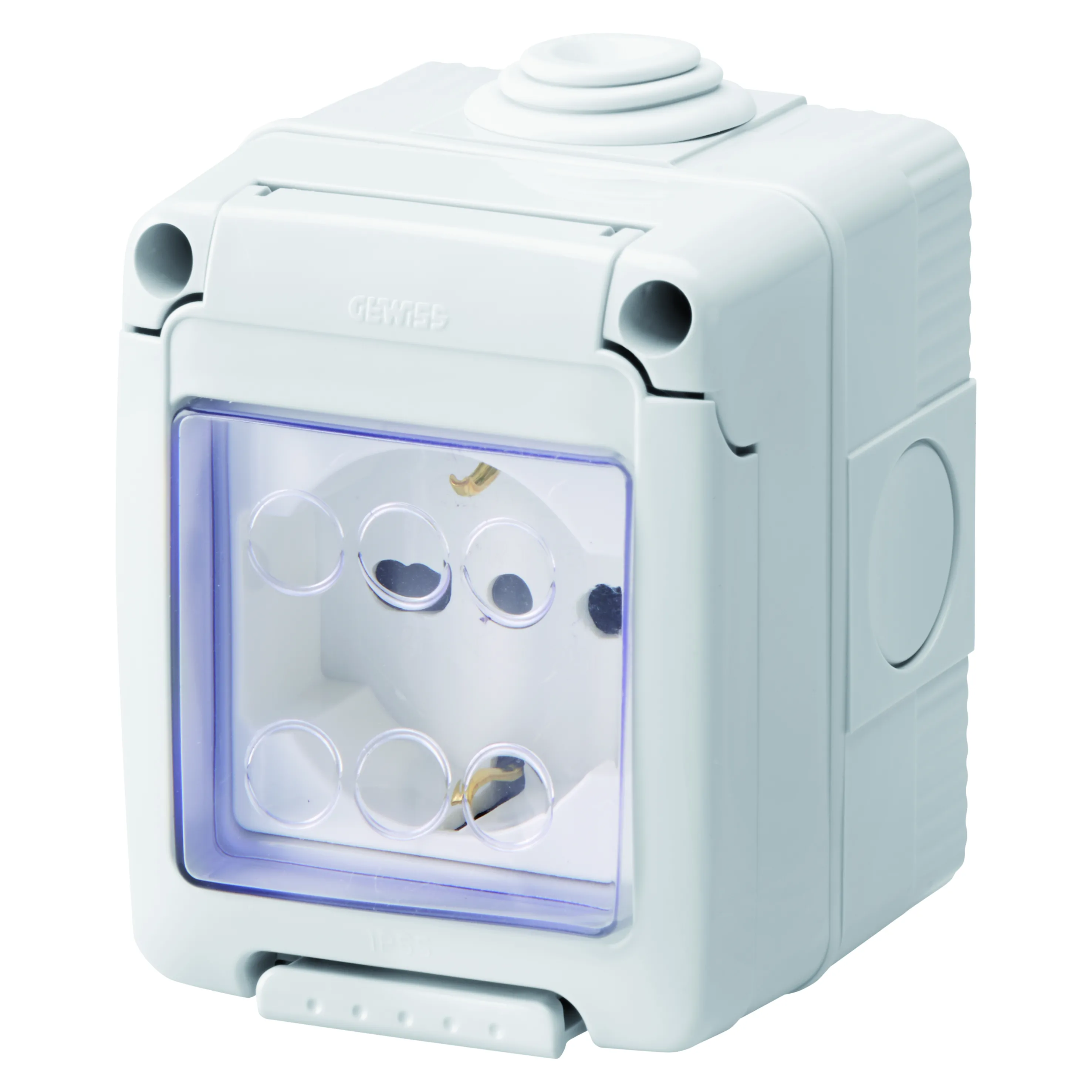Carcasa, Etansa, Cu, Dispozitive, De, Sistem, Cu, Priza, 2P+E, 16, A, Cu, Amperaj, Dublu, Standard, Italian/German, IP55, Gri, Ral, 7035, Gewiss, System, GW27842