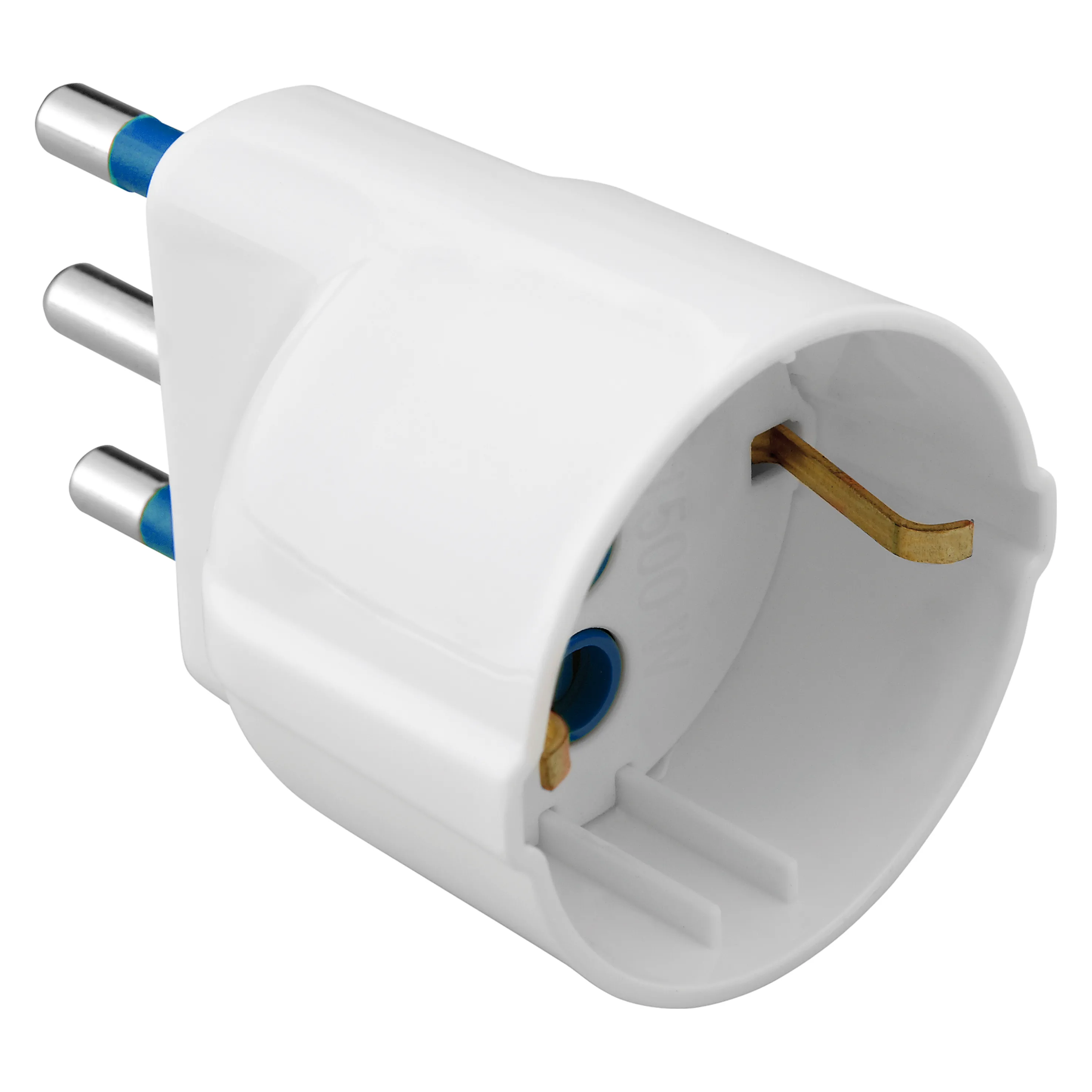 Single, Adaptor, 2P+E, 10A, S11, 1, Output, Italian/German, Standard, 16A, 250V, Ac, Satin, White, Gewiss, System, GW28509