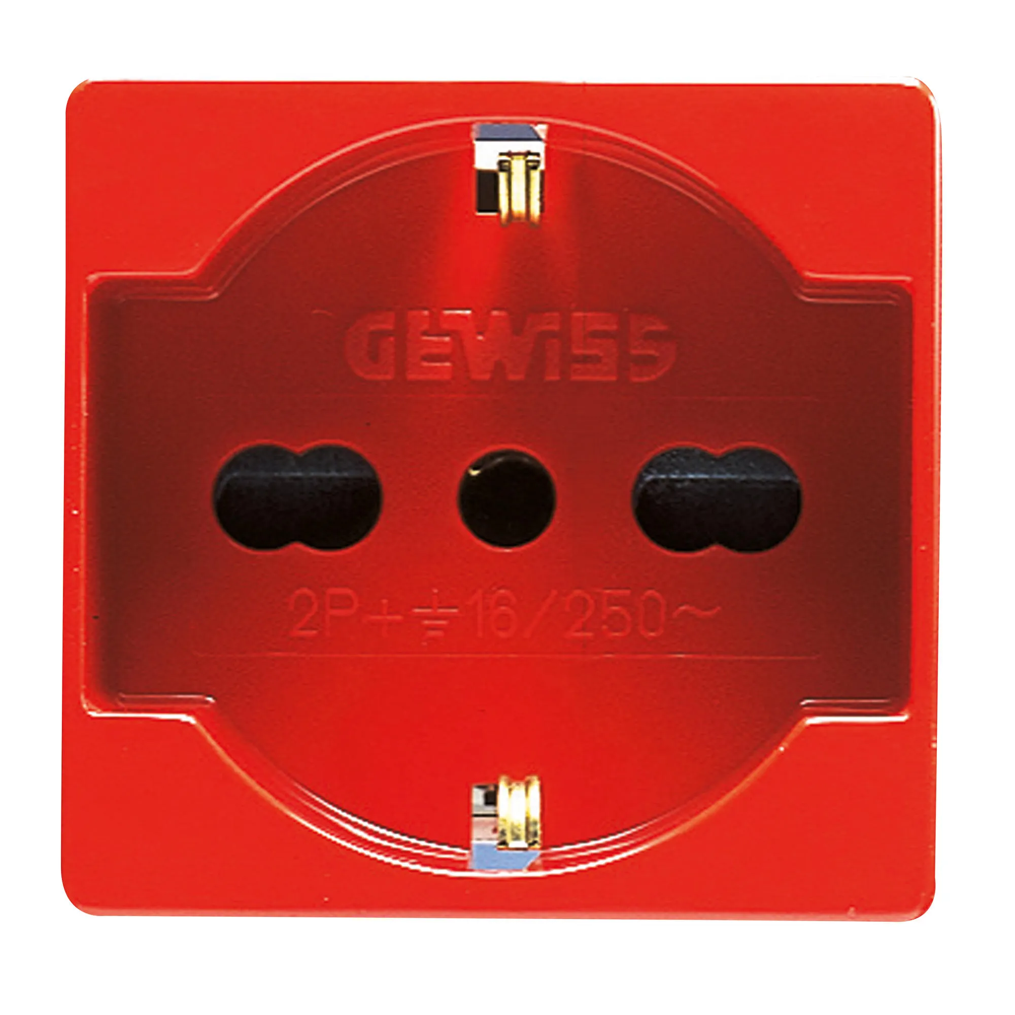 Priza, Standard, Italiana/Germana, 250V, C.A., Pentru, Linii, Dedicate, 2P+E, 16A, Cu, Amperaj, Dublu, P40, 2, Module, Rosu, Sistem, Gewiss, System, GW20296