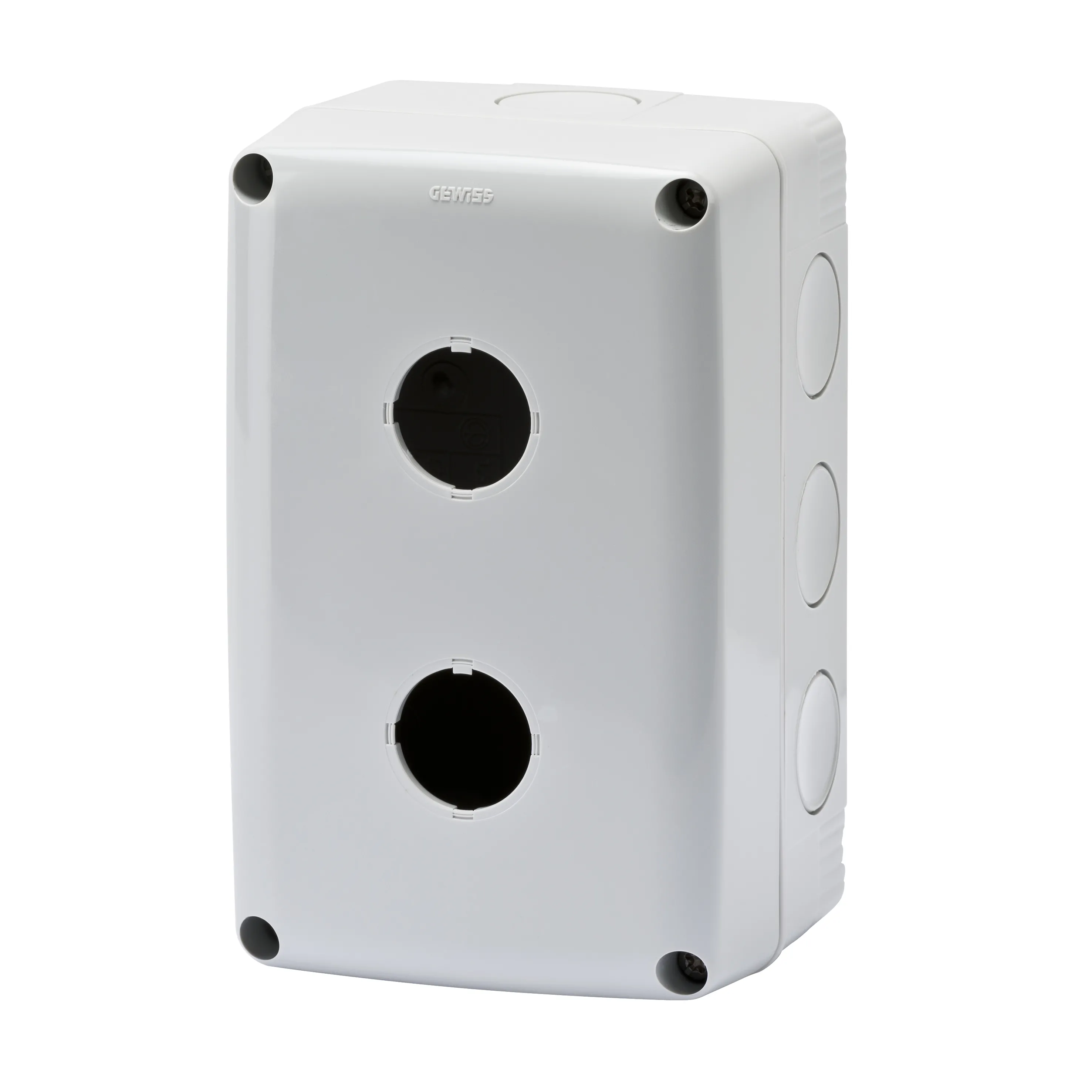 Carcasa, Goala, Pentru, Butoane, De, Comanda., Comenzi, Si, Indicatoare, 2, Circuite, Diametru, 22, Mm, Capac, Gri, Ral, 7035, IP66, Gewiss, System, GW27102 