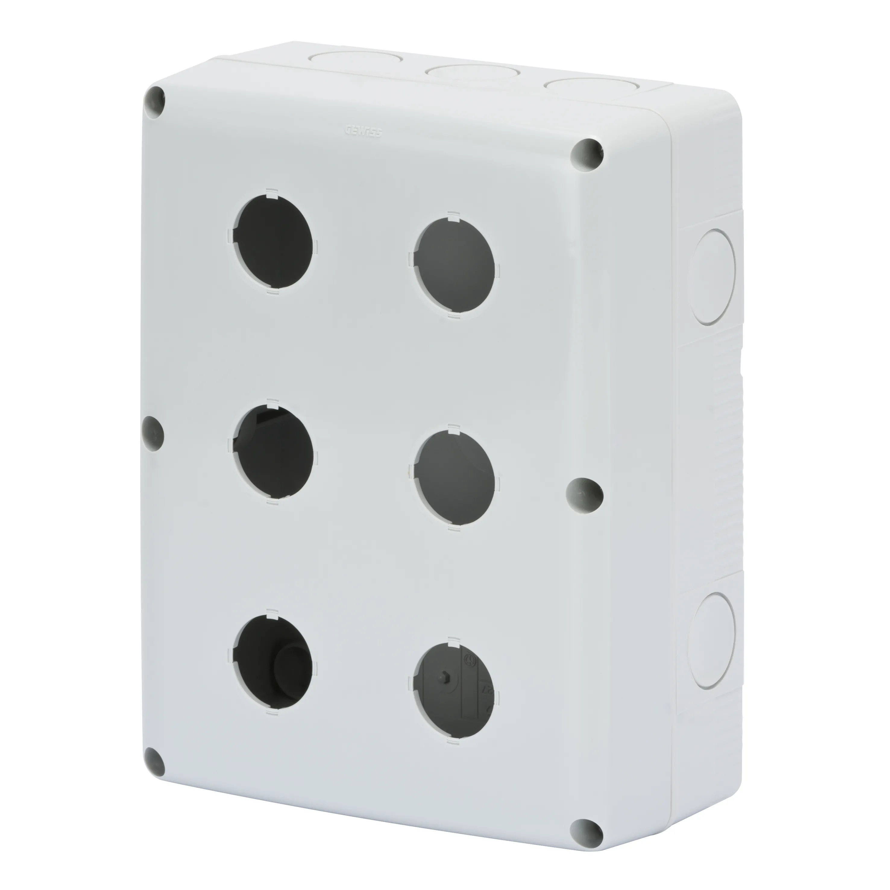 Carcasa, Goala, Pentru, Butoane, De, Comanda., Comenzi, Si, Indicatoare, 6, Circuite, Diametru, 22, Mm, Capac, Gri, Ral, 7035, IP66, Gewiss, System, GW27104