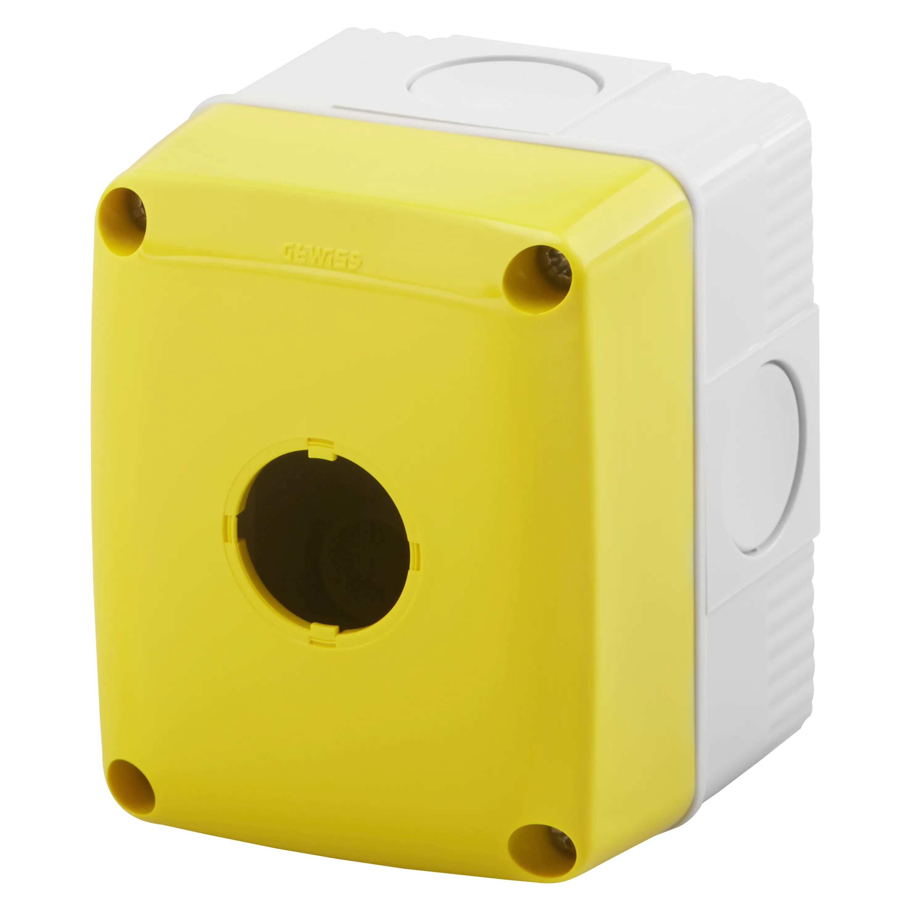 Carcasa, Goala, Pentru, Butoane, De, Comanda., Comenzi, Si, Indicatoare, 1, Inel, Diametru, 22, Mm, Capac, Galben, IP66, Gewiss, System, GW27111 