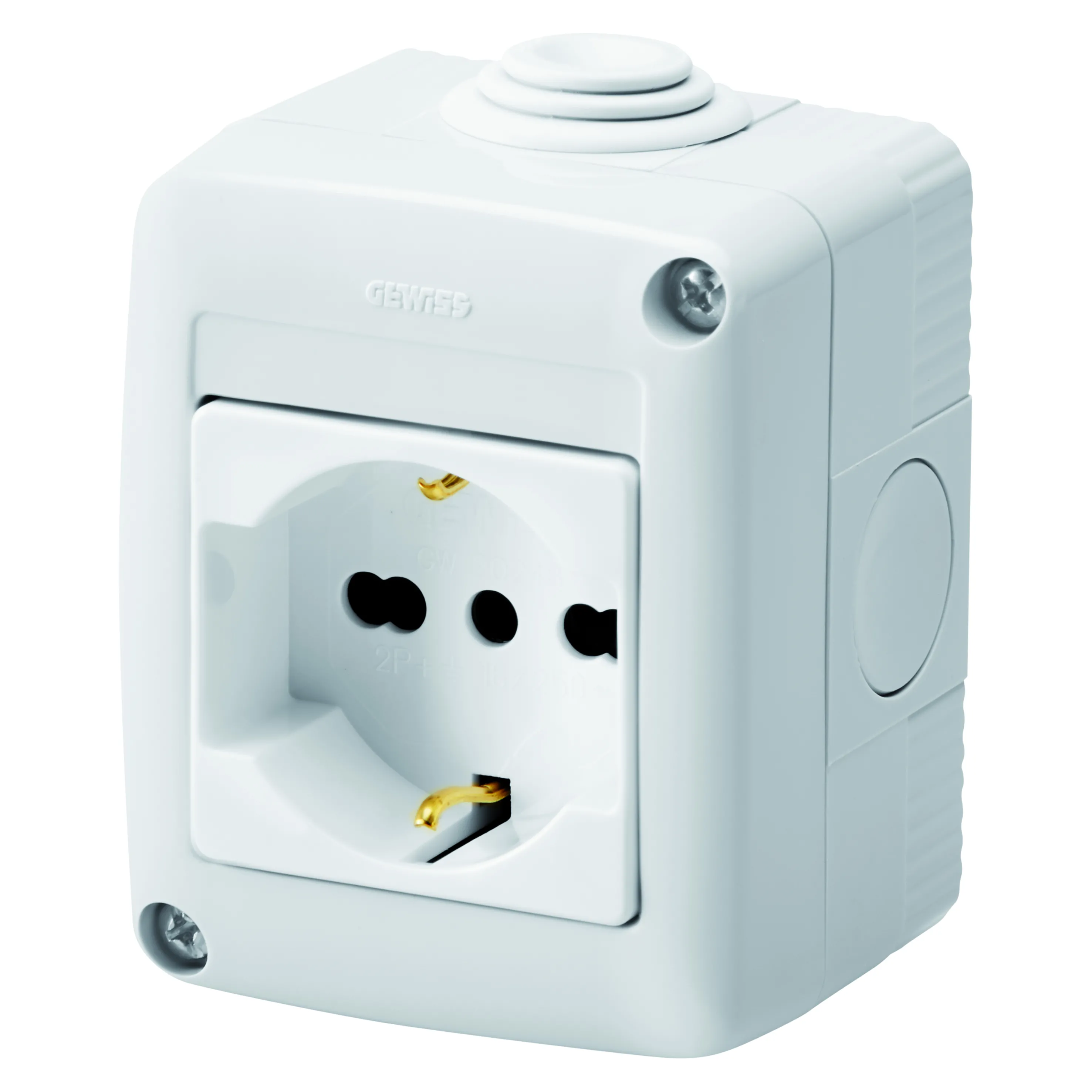 Carcasa, Protejata, Complet, Cu, Dispozitive, De, Sistem, Cu, Priza, 2P+E, 16, A, Cu, Amperaj, Dublu, Standard, Italian/German, IP40, Gri, Ral, 7035, Gewiss, System, GW27812