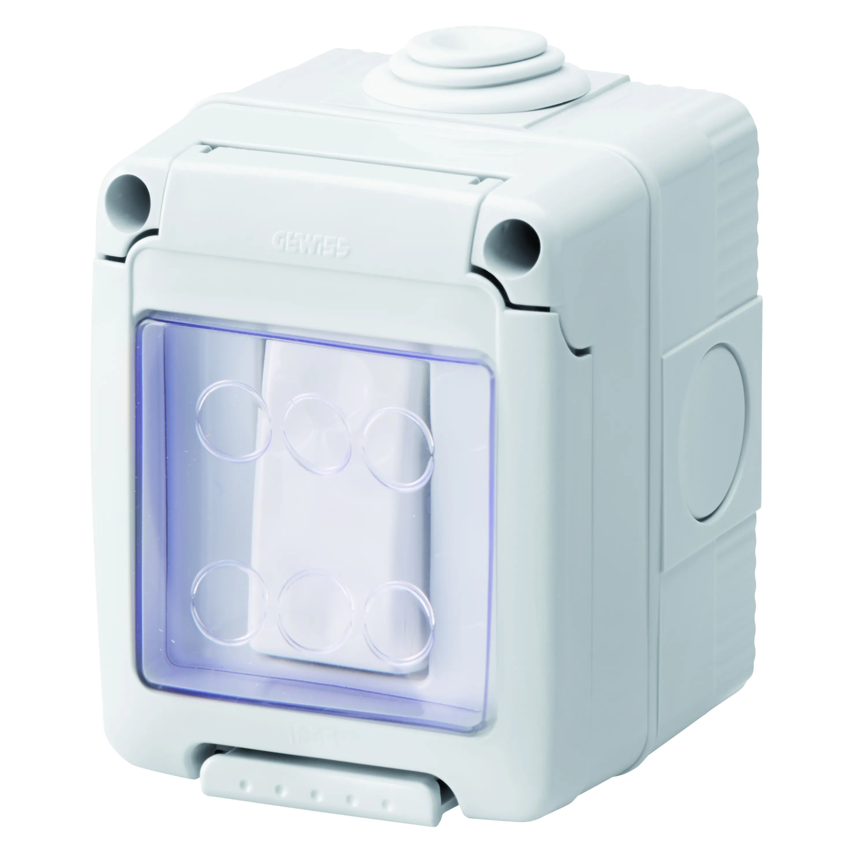 Carcasa, Etansa, Cu, Dispozitive, De, Sistem, Cu, Buton, 1P, No, 10A, IP55, Gri, Ral, 7035, Gewiss, System, GW27835