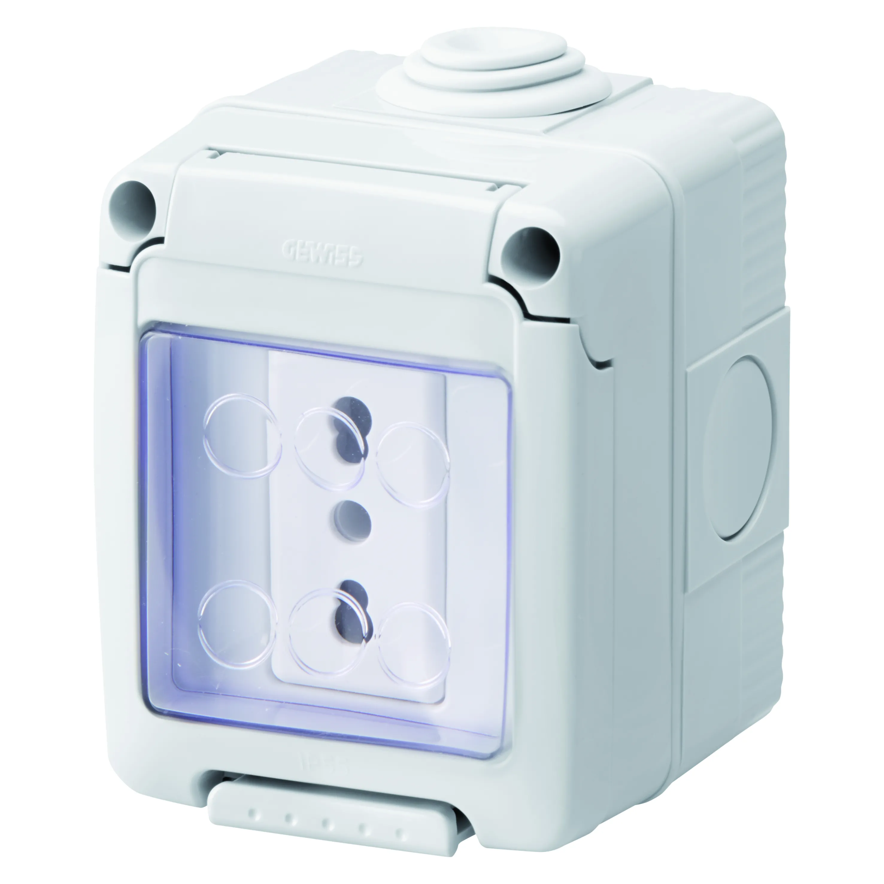 Carcasa, Etansa, Cu, Dispozitive, De, Sistem, Cu, Priza, 2P+E, 16, A, Cu, Amperaj, Dublu, Standard, Italian, IP55, Gri, Ral, 7035, Gewiss, System, GW27841