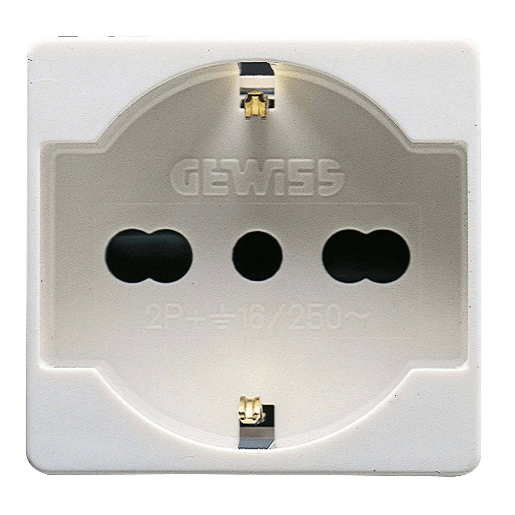 Priza, Standard, Italiana/Germana, 250V, C.A., 2P+E, 16A, Cu, Amperaj, Dublu, P40, 2, Module, Sistem, Alb, Gewiss, System, GW20246