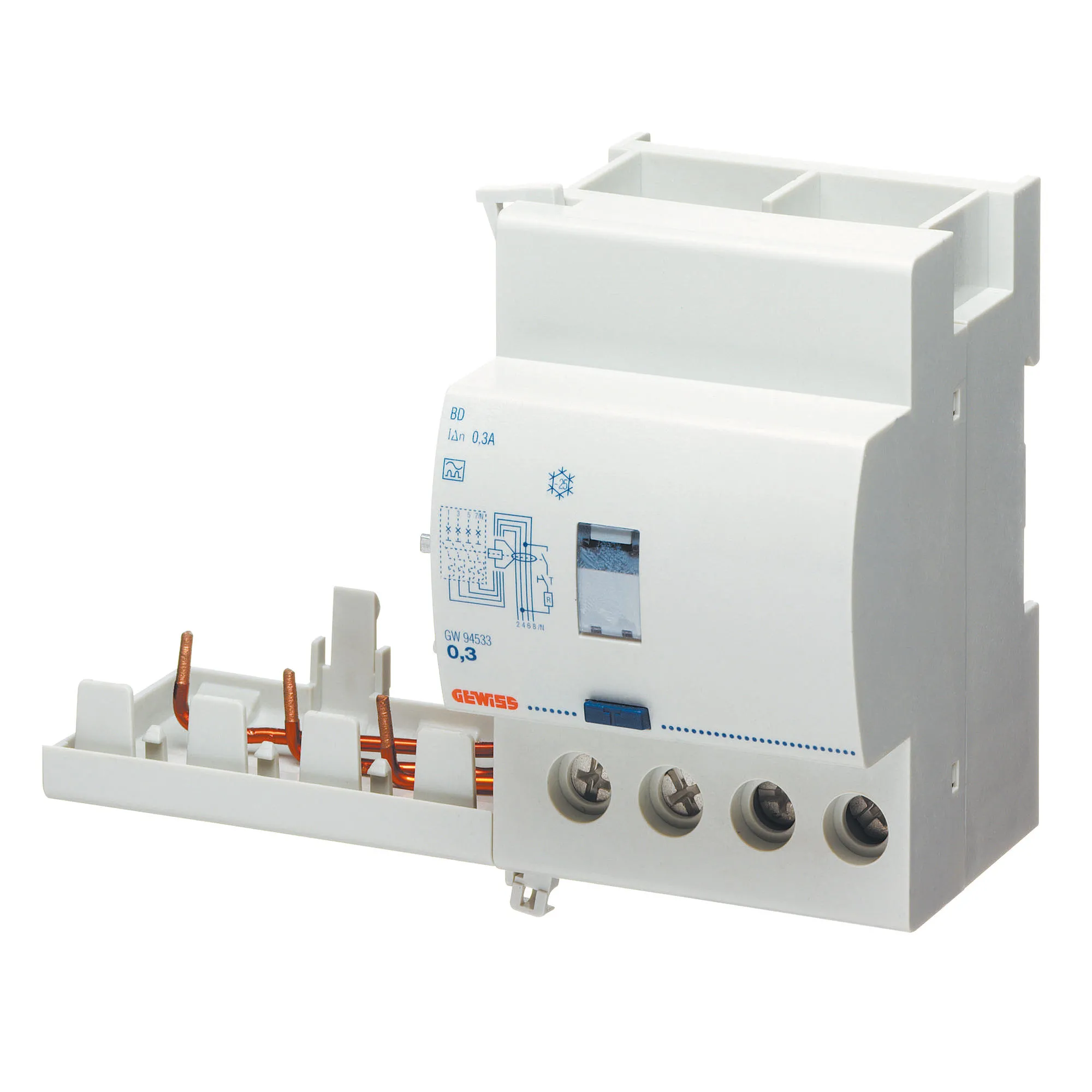 Bloc Diferential Pur RCCB Pentru Intrerupator MT 4P 63A Tip A Rezistent La Impulsuri Idn=30Ma 3.5 Module Gewiss GW94586