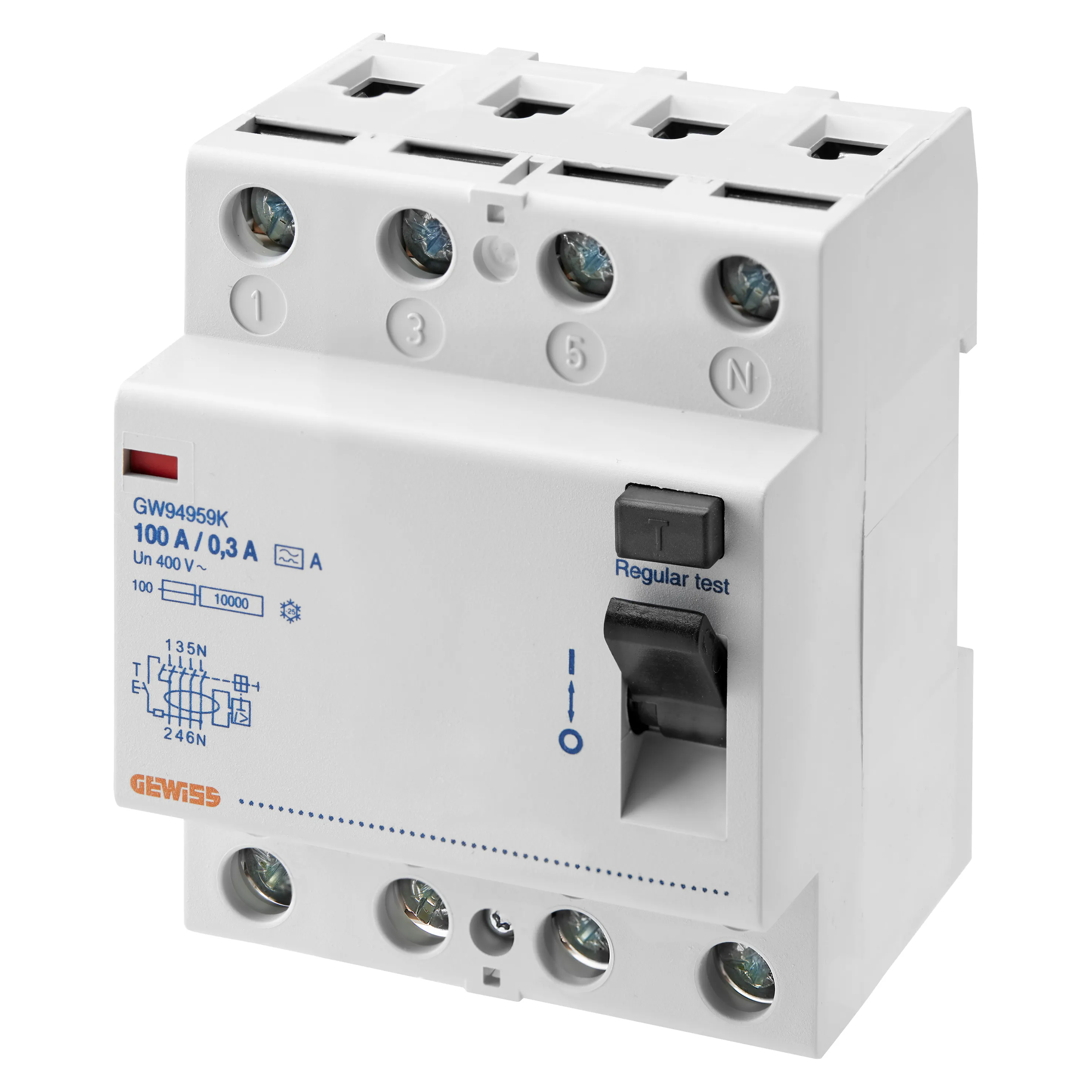 Intrerupator Diferential PUR RCCB Idp  4P 100A Tip A[S] Selectiv Idn= 0.3A  4 Module Gewiss GW94996K