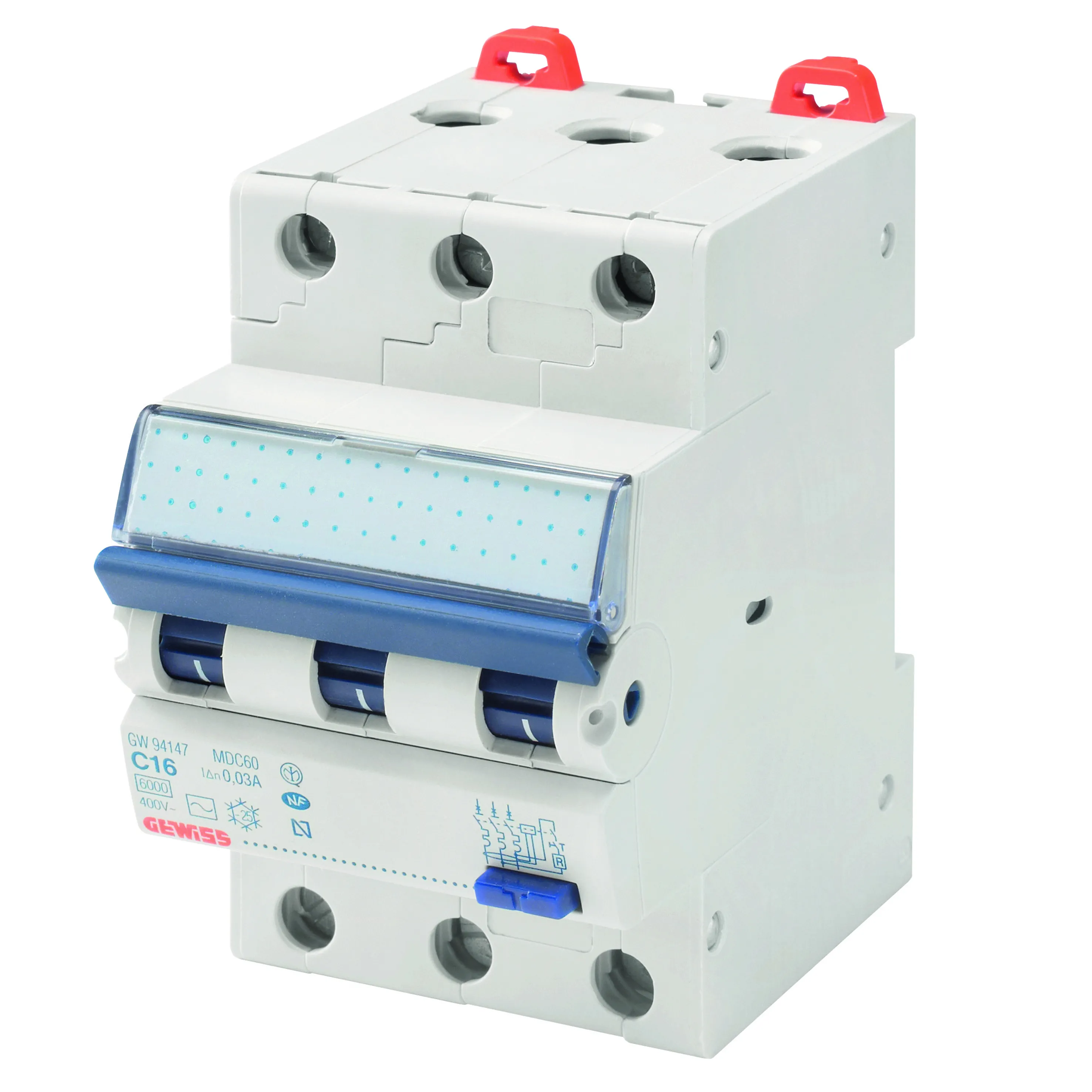 Intrerupator Automat Diferential RCBO Siguranta MDC 45 Curba C 3P 16A Tip Ac Idn=300mA 3 Module Gewiss GW94057