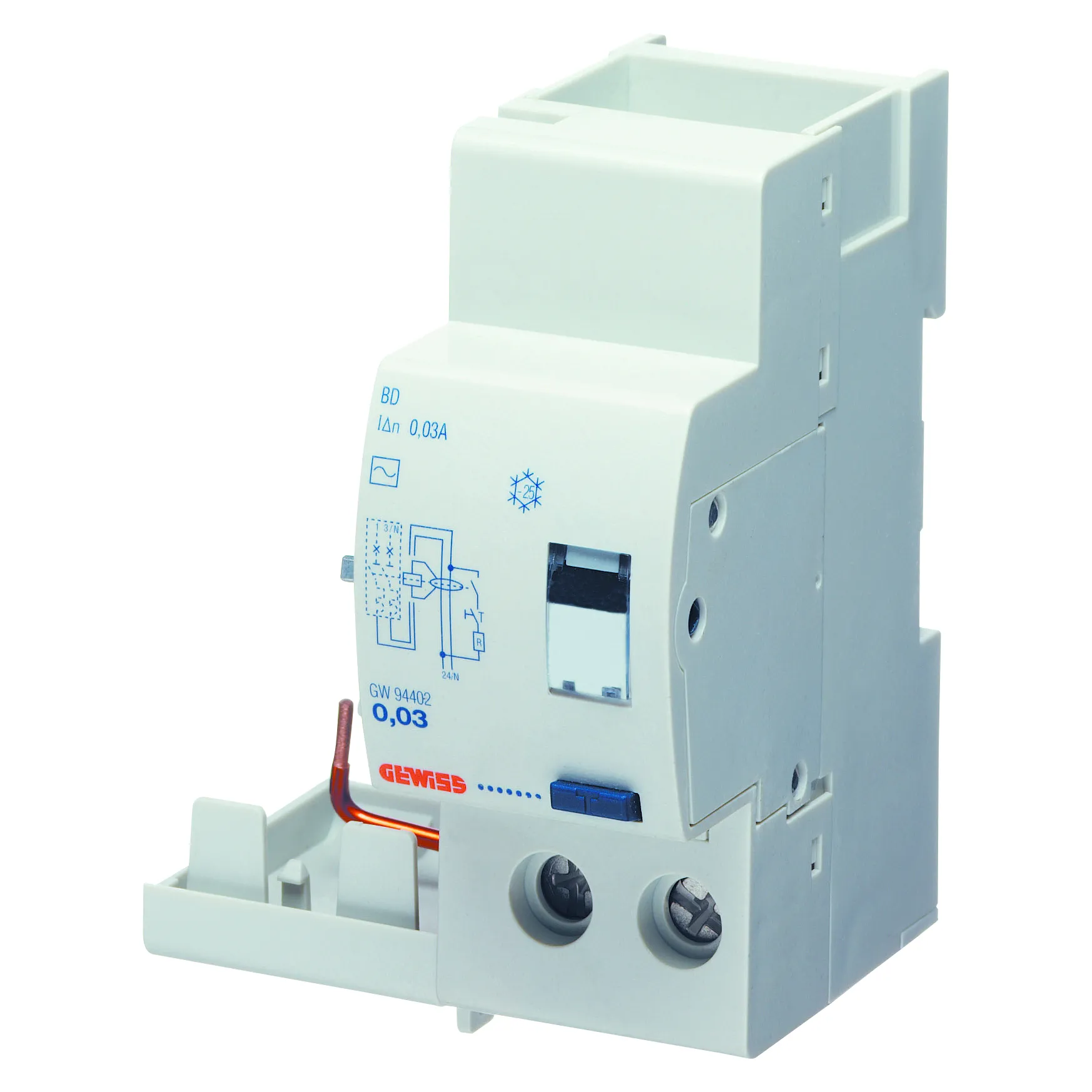 Bloc Diferential Pur RCCB Pentru Intrerupator MT 2P 63A Tip A Rezistent La Impulsuri Idn=30Ma 2 Module Gewiss GW94566
