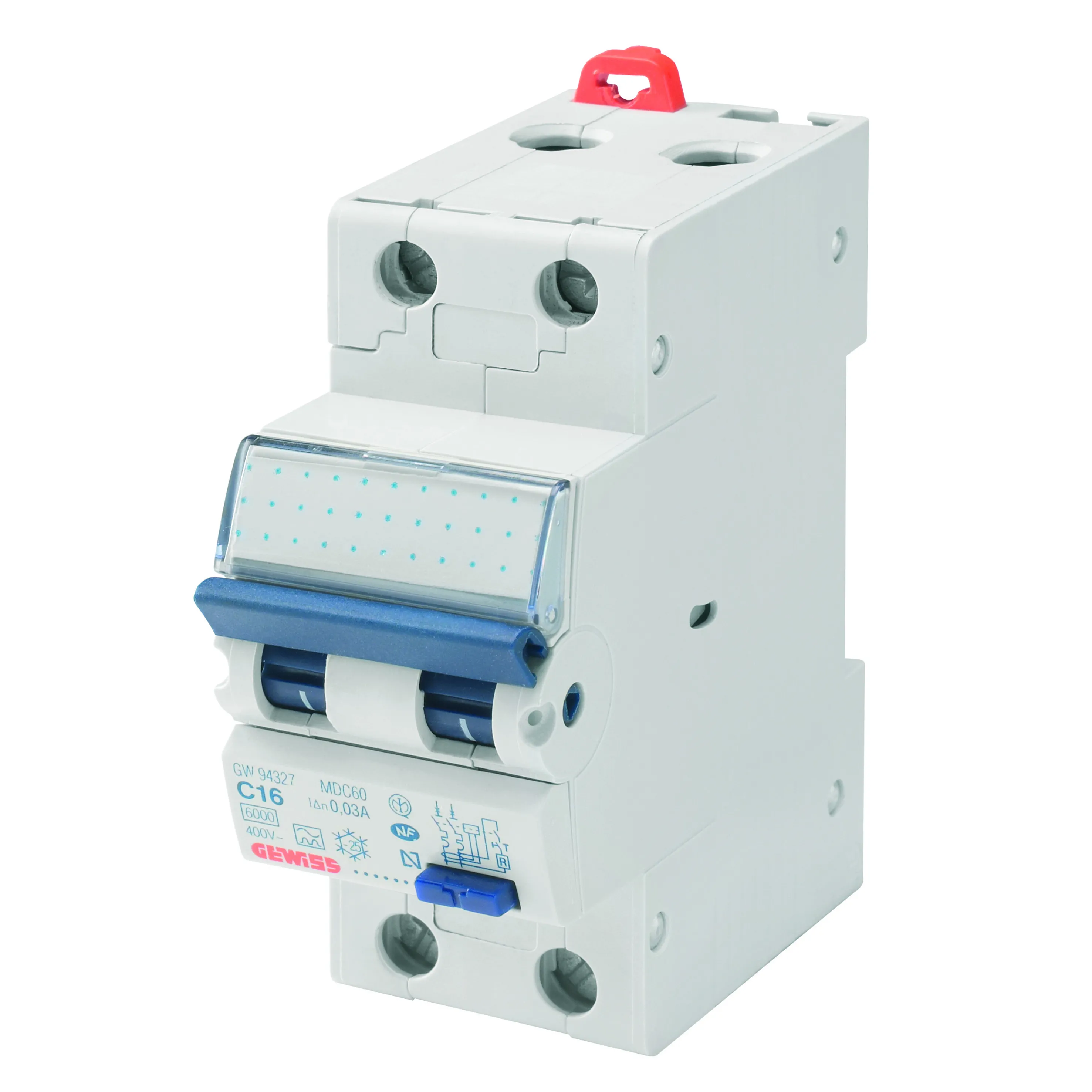 Intrerupator Automat Diferential RCBO Siguranta MDC 100 Curba C 2P 16A Tip A Idn=300mA 2 Module Gewiss GW95237