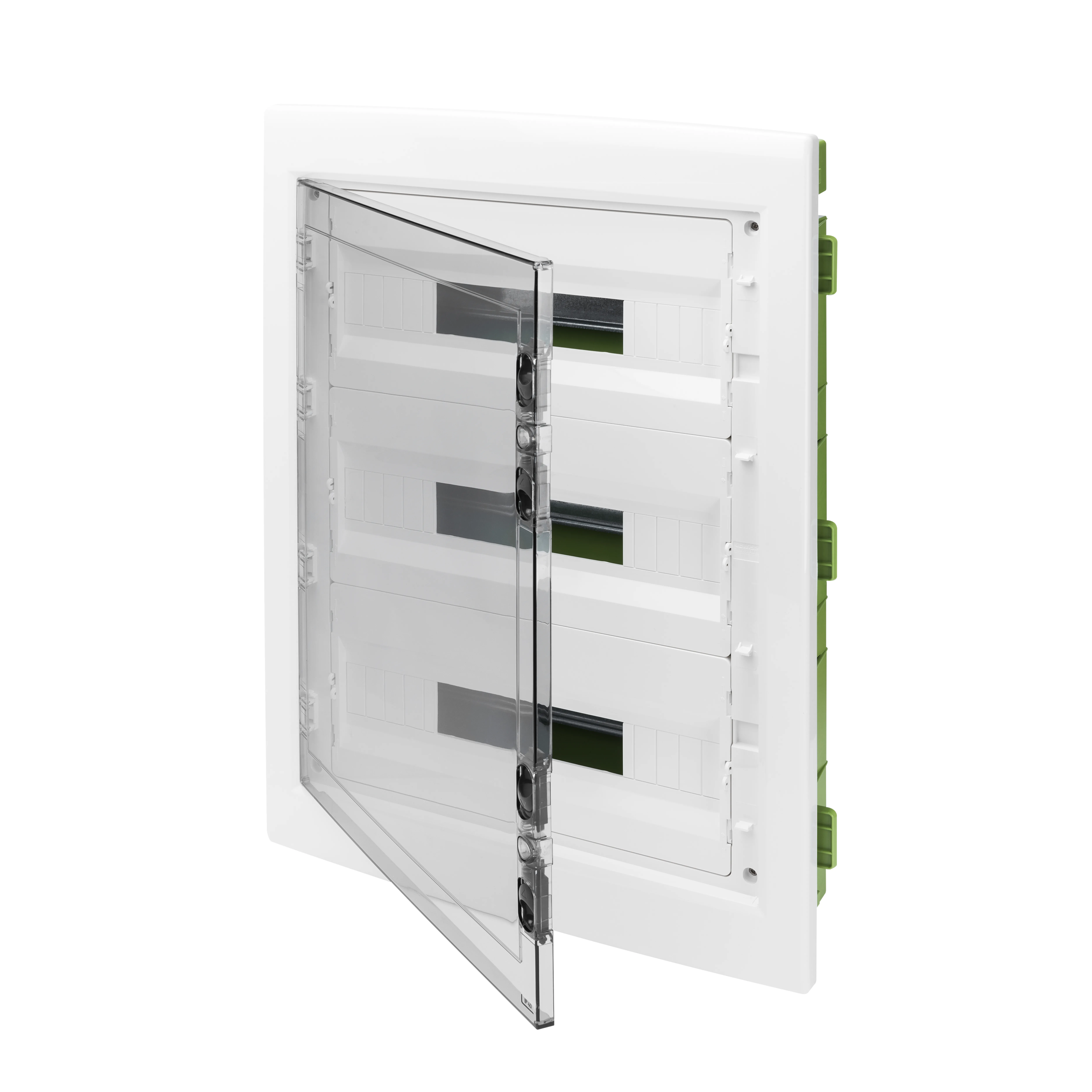 Tablou De Distributie - Perete Verde - Pentru Pereti Mobili Si Din Gips-Carton - Cu Panou Cu Usa Fumurie Si Cadru Extractibil - 54 (18X3) Module IP40 Gewiss GW40610PM