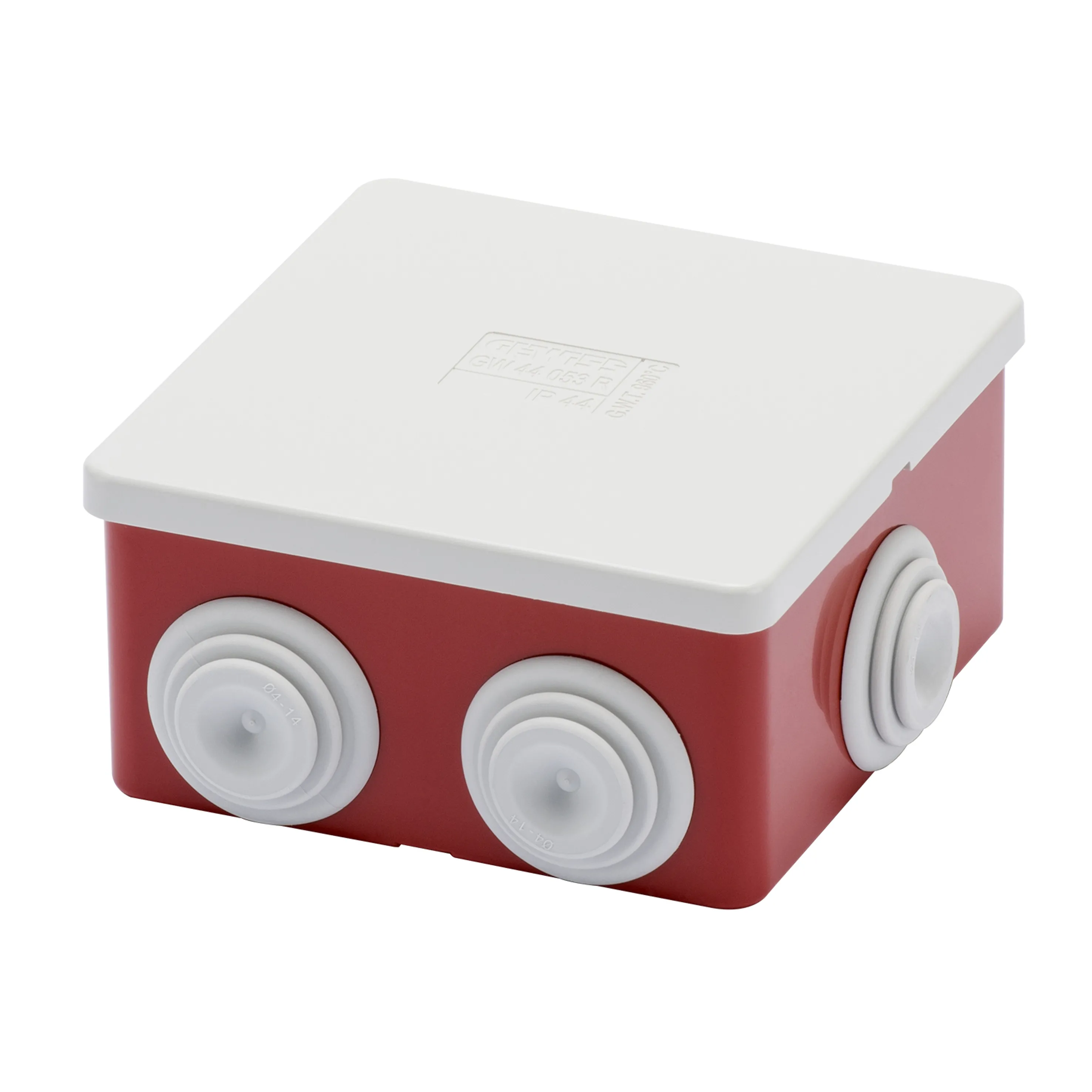 Cutie De Jonctiune Doza Cu Capac Simplu IP44 Dimensiuni Interne 80X80X40 Pereti Cu Presetupe Gwt 960ºc Gri Ral 7035 Cutie Rosie Ral 3000 Gewiss GW44053R