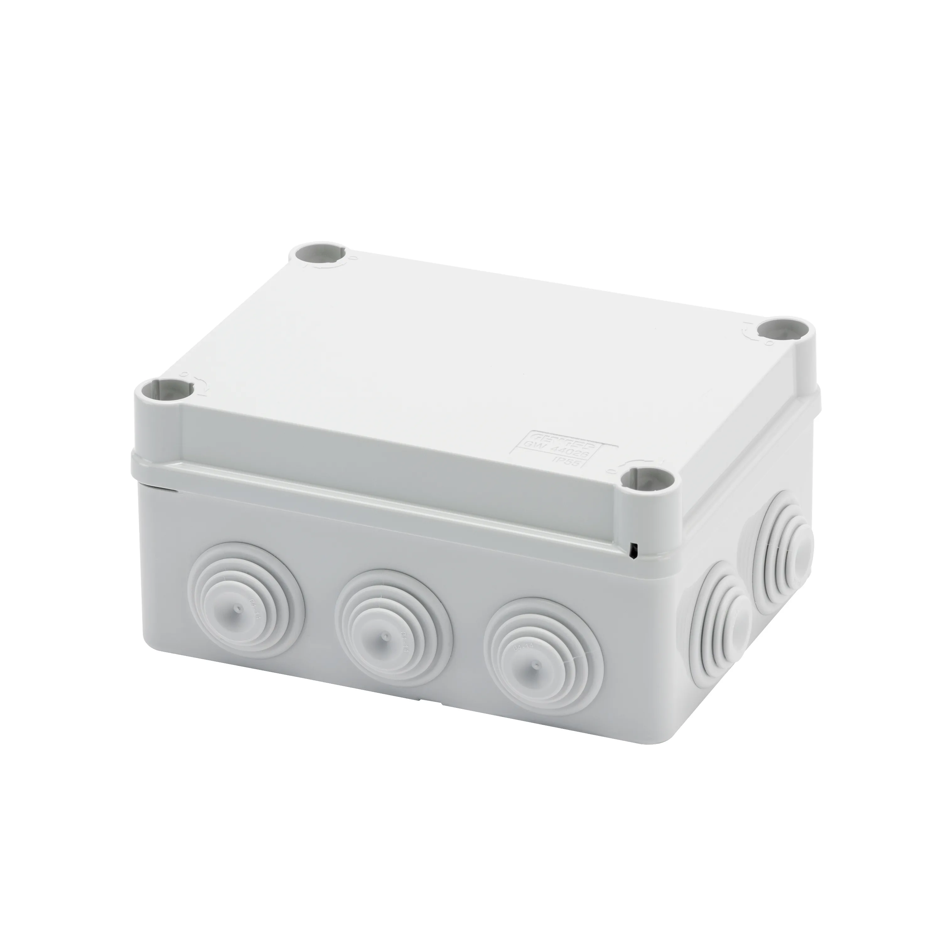 Cutie de jonctiune doza cu capac de fixare rapida ip55 dimensiuni interne 150x110x70 pereti cu presetupe gwt 960oc gri ral 7035 gewiss gw44056